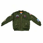 Up and Away - Youth MA-1 Flight Jacket (Green 7-Patch), Front