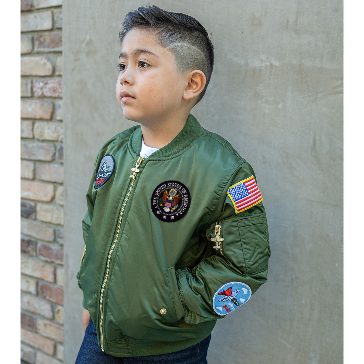 Up and Away - Youth MA-1 Flight Jacket (Green 7-Patch), Lifestyle