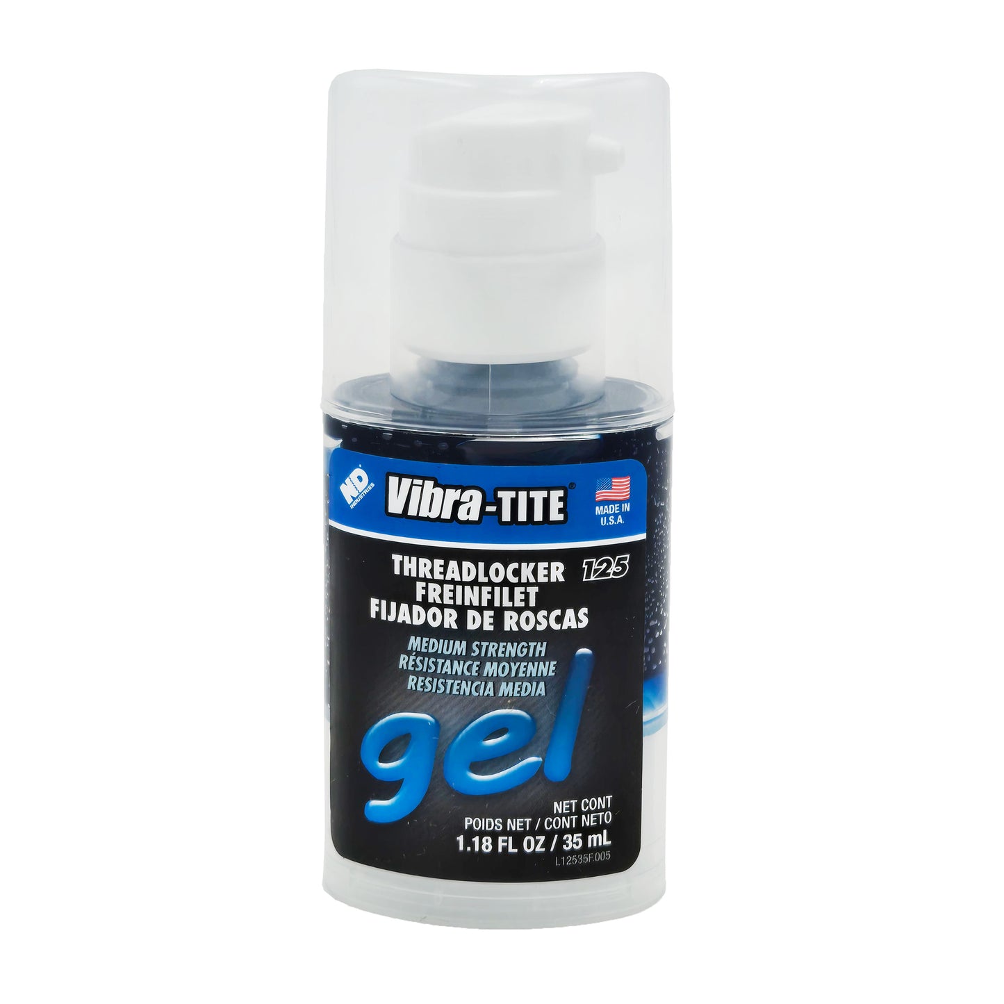 Vibra-Tite 125 Removable Medium Strength Gel Threadlocker 35ml front view - high-performance threadlocking adhesive