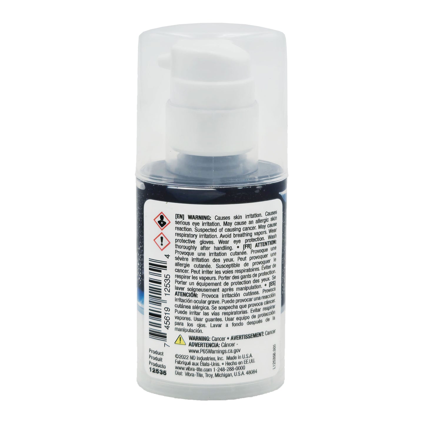 Vibra-Tite 125 Removable Medium Strength Gel Threadlocker 35ml back view with product specifications - reliable medium-strength adhesive