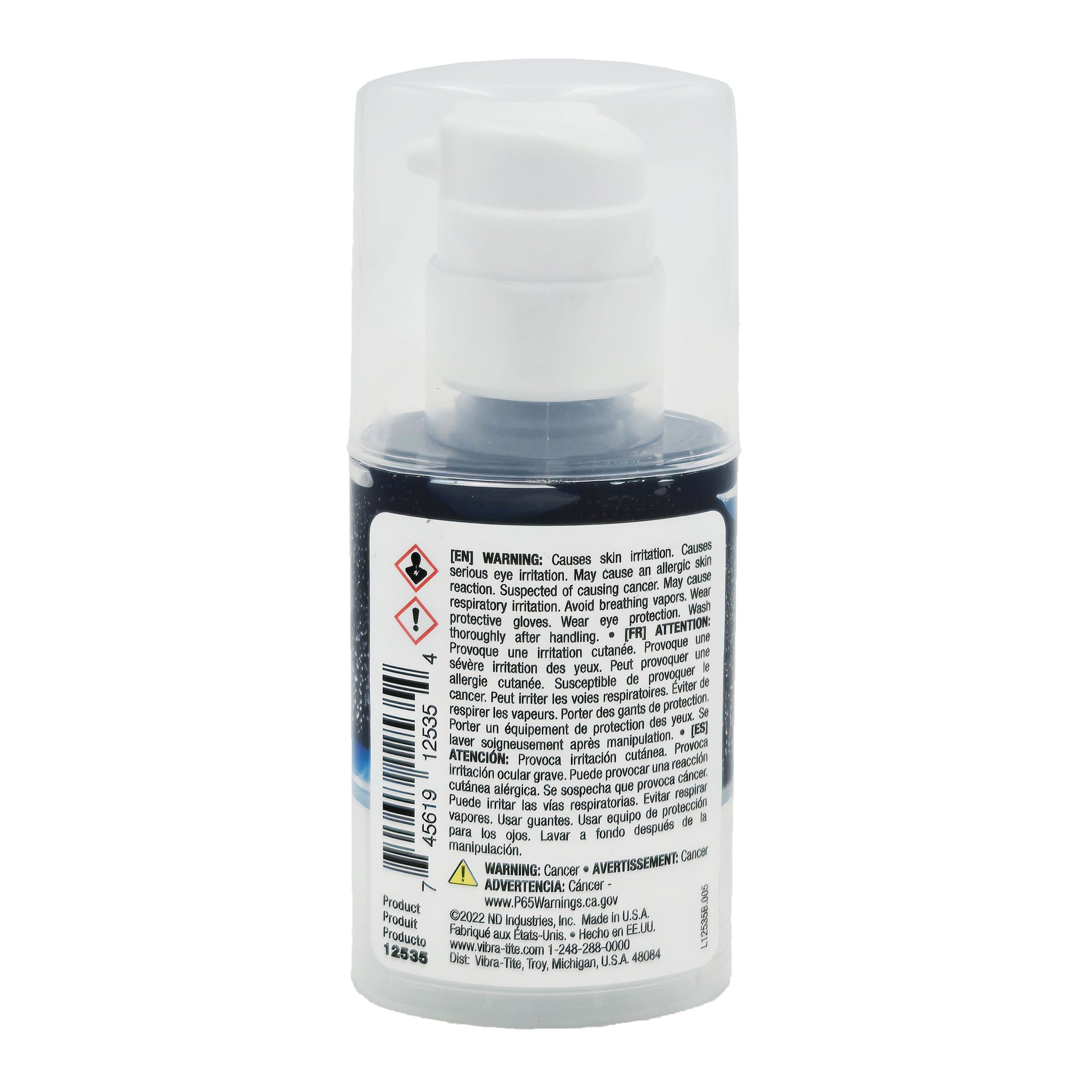 Vibra-Tite 125 Removable Medium Strength Gel Threadlocker 35ml back view with product specifications - reliable medium-strength adhesive