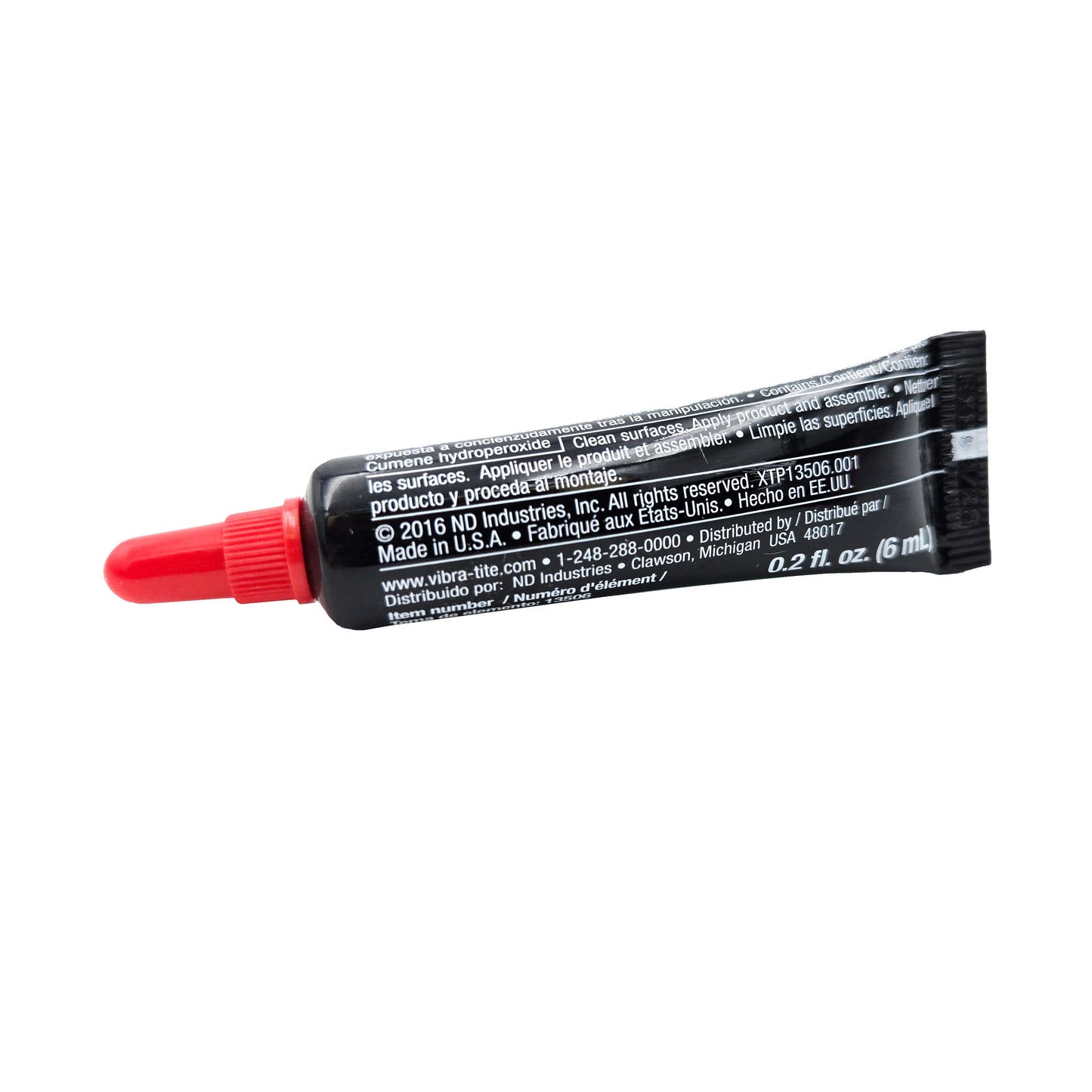 Vibra-Tite 135 Permanent Strength Gel Threadlocker 6ml tube back view with product details - secure bonding solution