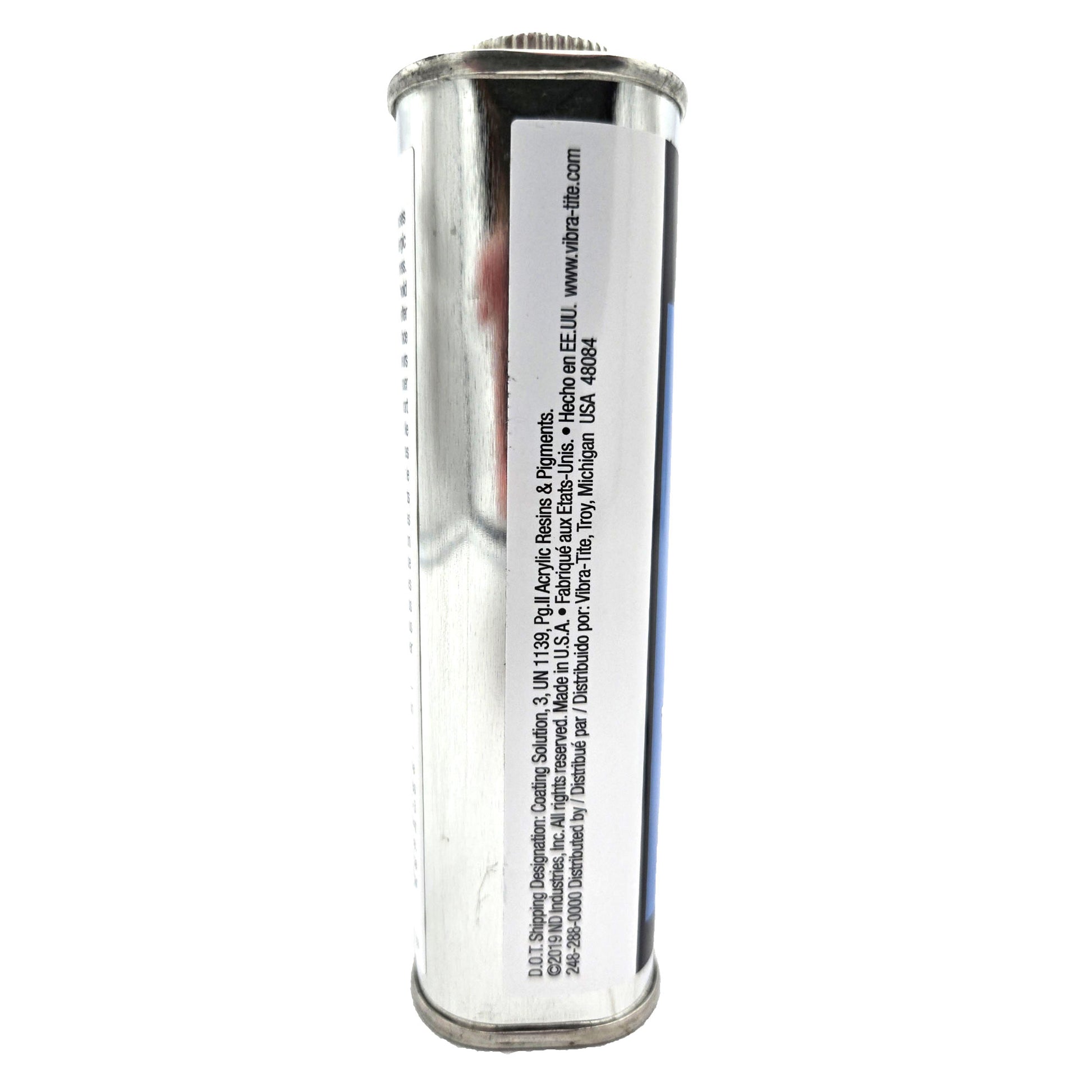 Vibra-Tite 213 VC-3 Threadmate 250ml can back view with product details - reusable and adjustable threadlocker