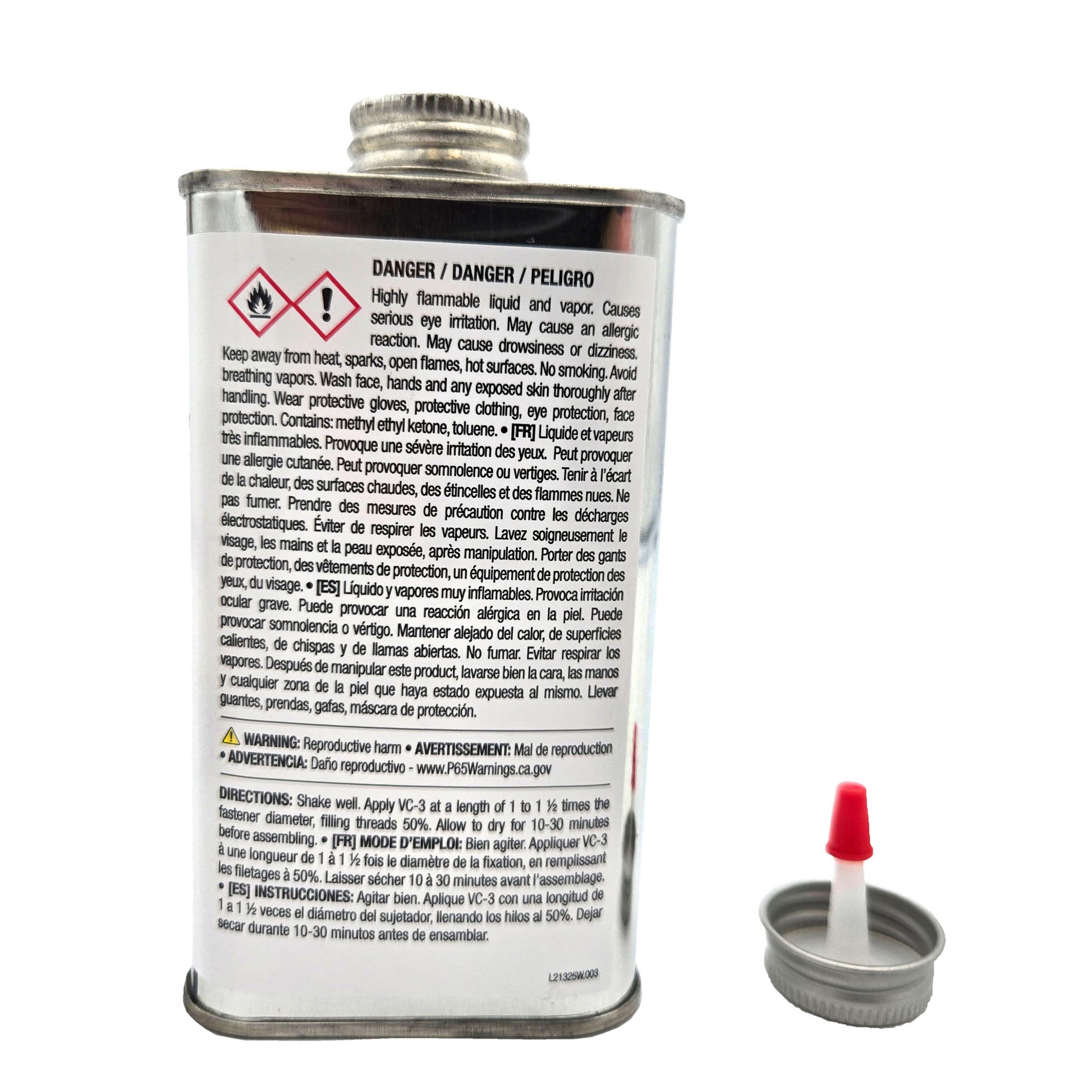 Vibra-Tite 213 VC-3 Threadmate 250ml can left-side view - high-performance threadlocker for vibration resistance