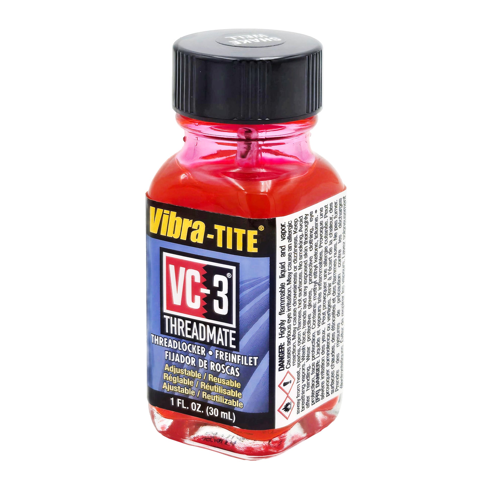 Vibra-Tite 213 VC-3 Threadmate 30ml jar angled view - effective threadlocker for adjustable fasteners
