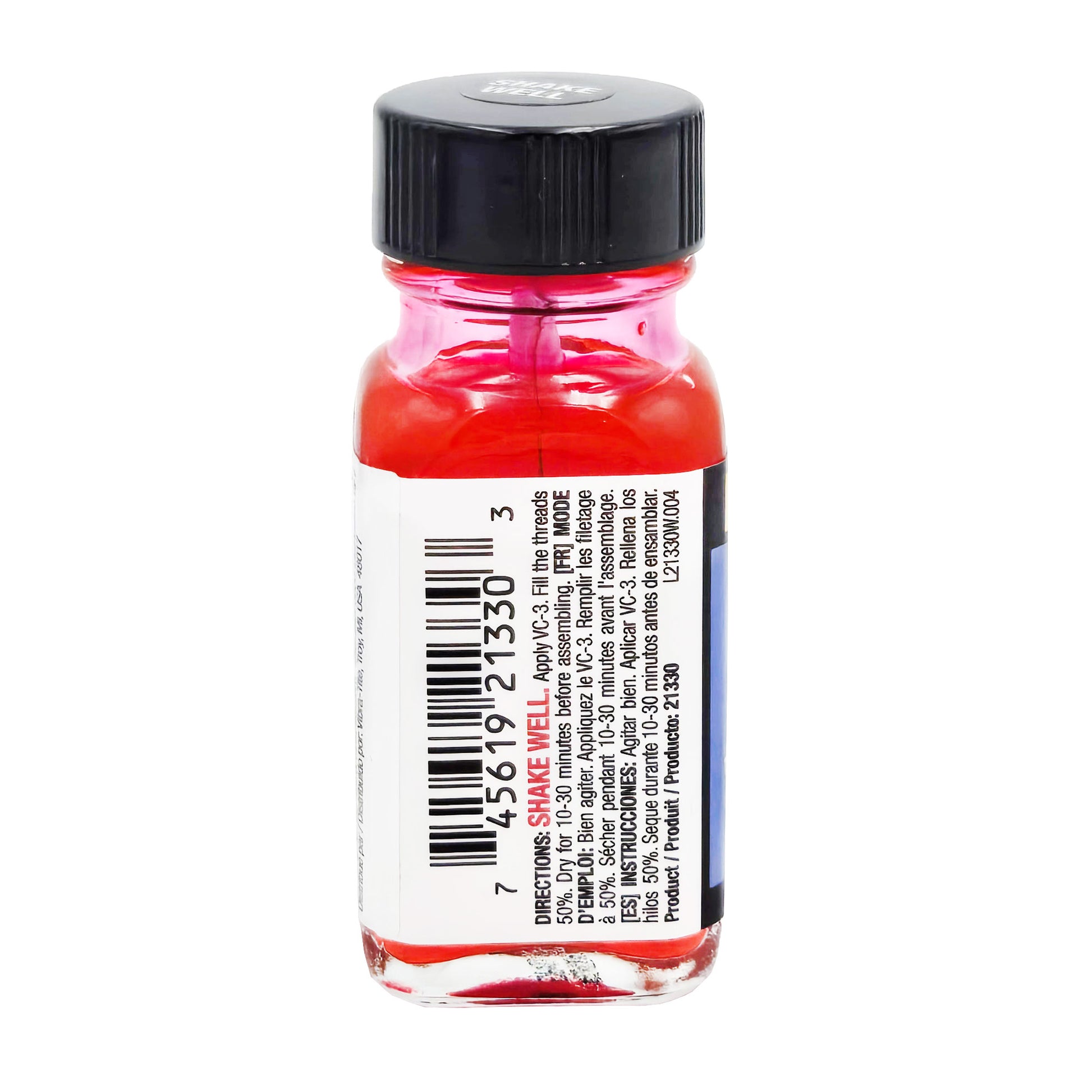 Vibra-Tite 213 VC-3 Threadmate 30ml jar back view with product specifications - premium reusable threadlocker