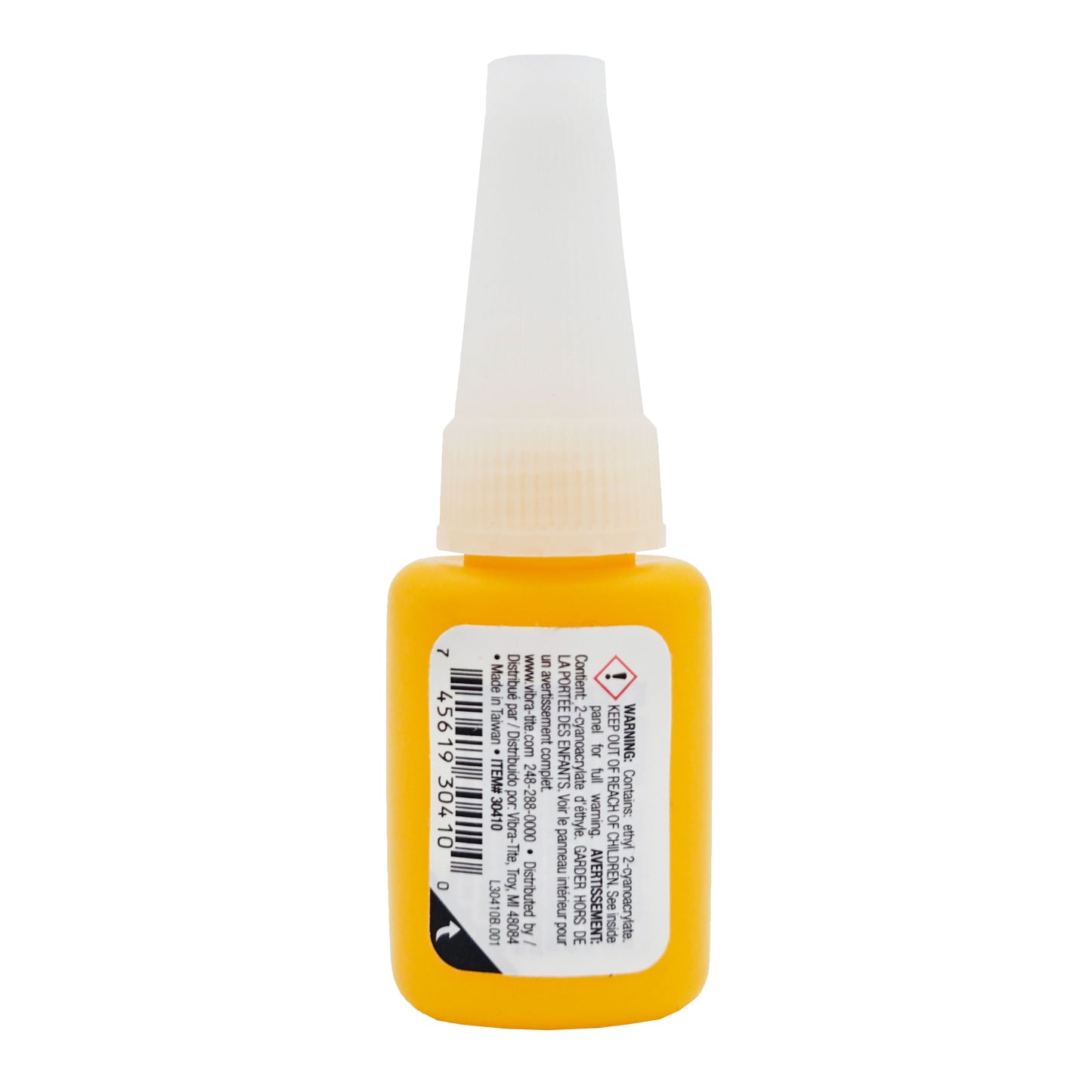 Vibra-Tite 304 O-Ring Bonder Cyanoacrylate – Back View with Usage and Safety Information