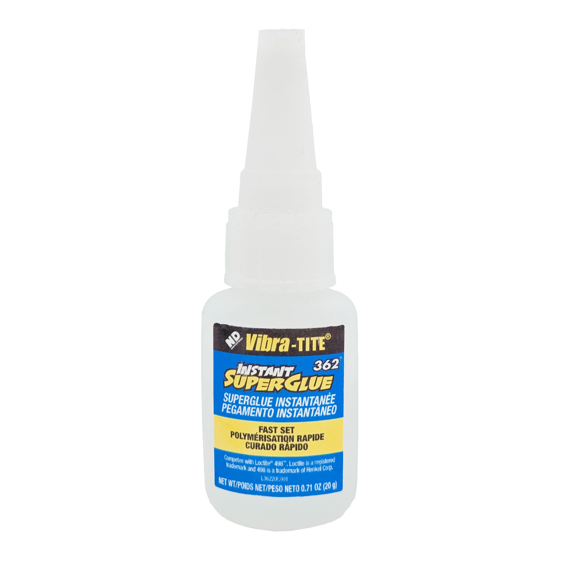Vibra-Tite 362 Fast Set Cyanoacrylate – Front View with Label and Product Name