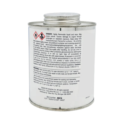 Vibra-Tite 486 Thread Sealant with PTFE – Back View with Application and Safety Information