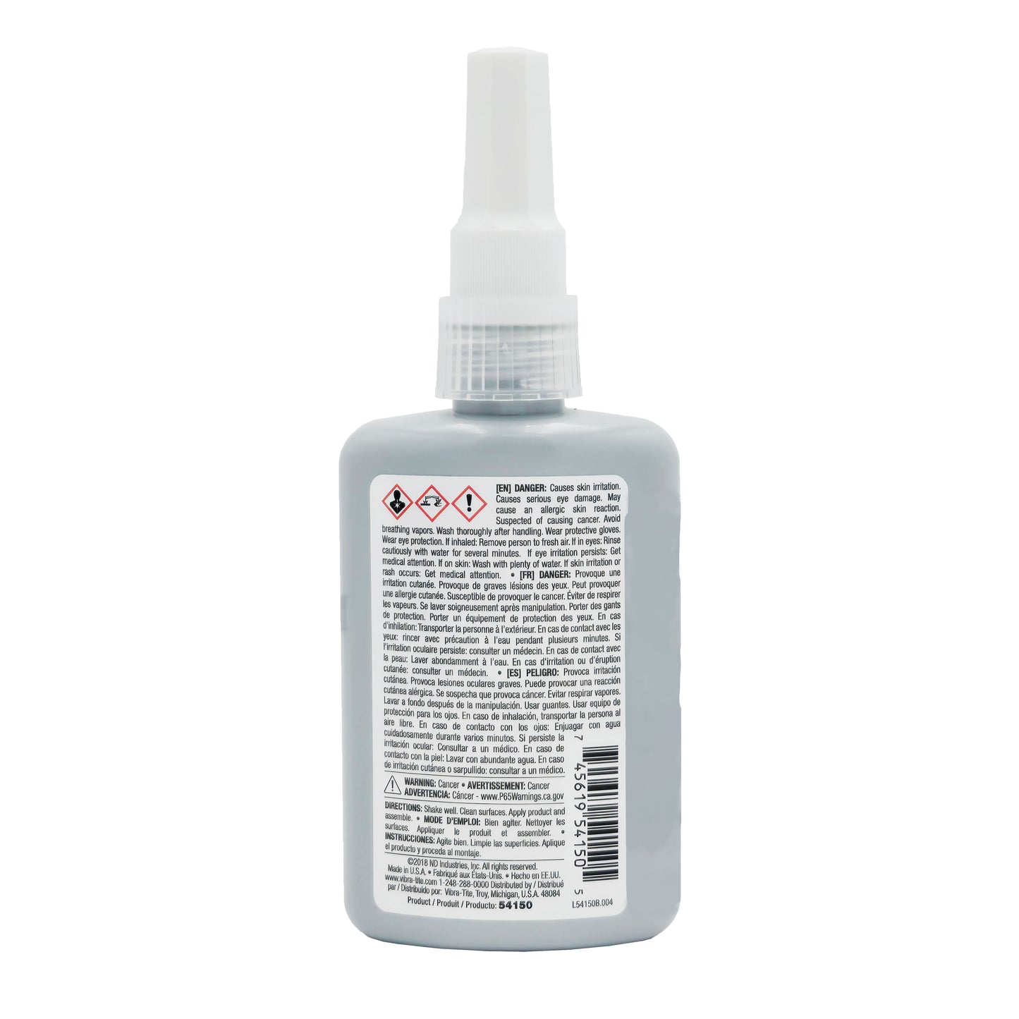 Vibra-Tite 541 High Strength Retaining Compound – Back View with Usage and Safety Information