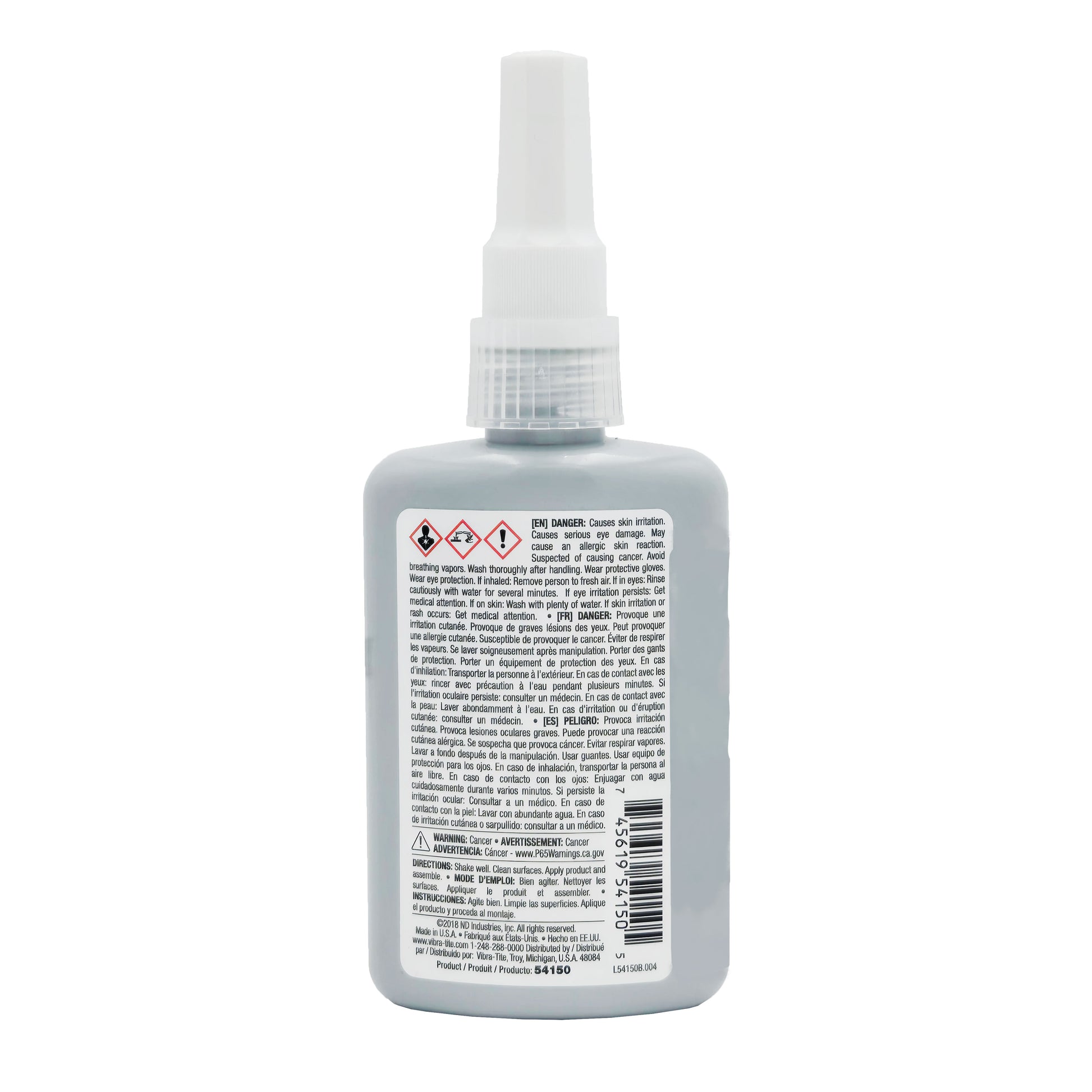 Vibra-Tite 541 High Strength Retaining Compound – Back View with Usage and Safety Information