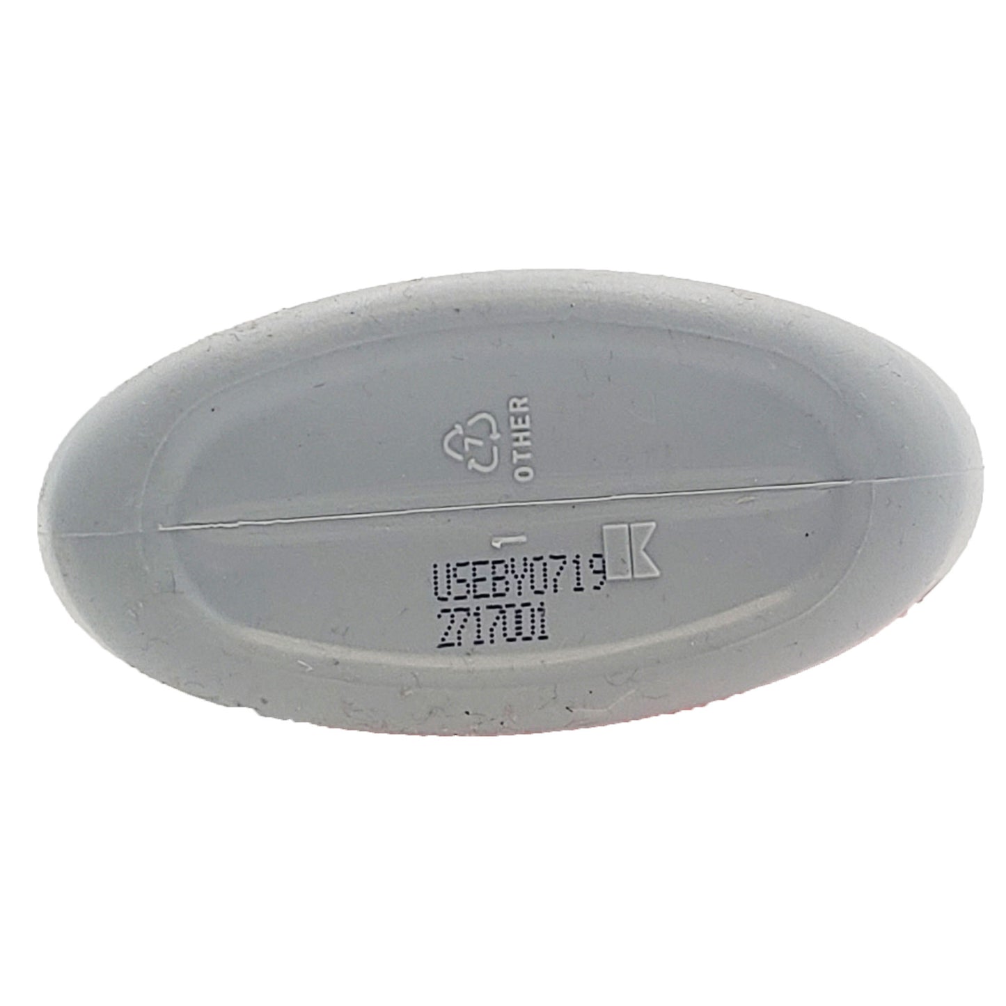 Bottom view of Vibra-Tite 140 threadlocker bottle showing recycle symbol and use-by date and lot code stamp