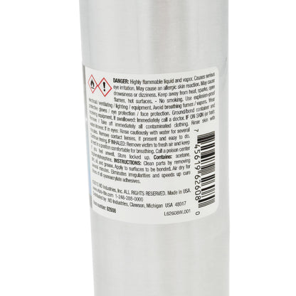Safety label close-up on expired Vibra-Tite 626 polyolefin primer showing GHS flammable and irritant symbols, acetone ingredients, usage instructions, and barcode