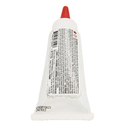 Side view of Vibra-Tite 732 gasket maker tube showing multilingual safety warnings, manufacturer information, and barcode.