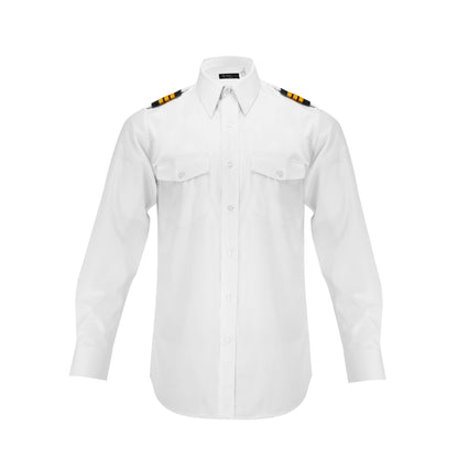 Aero Phoenix Elite Men's Long Sleeve Pilot Shirt - Front View in Optical White