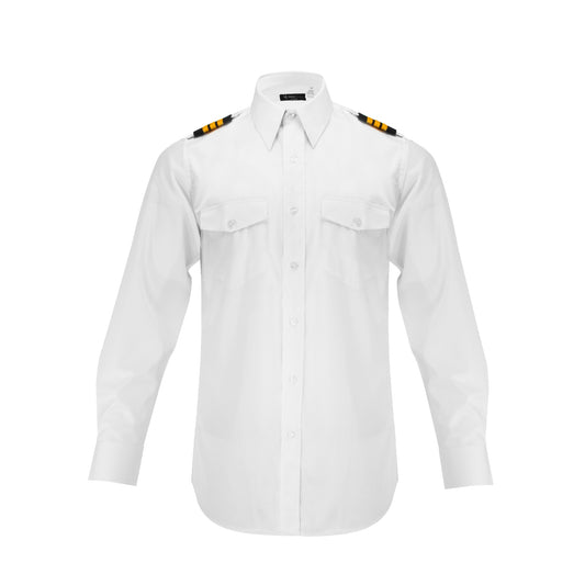 Aero Phoenix Elite Men's Long Sleeve Pilot Shirt - Front View in Optical White
