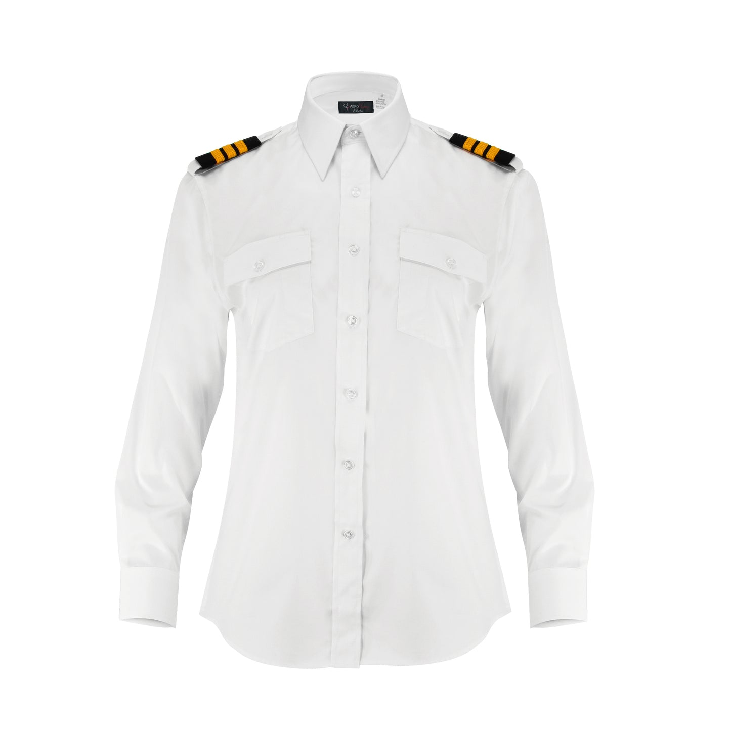 Aero Phoenix Lady Elite Long Sleeve Pilot Shirt - Front View in Optical White