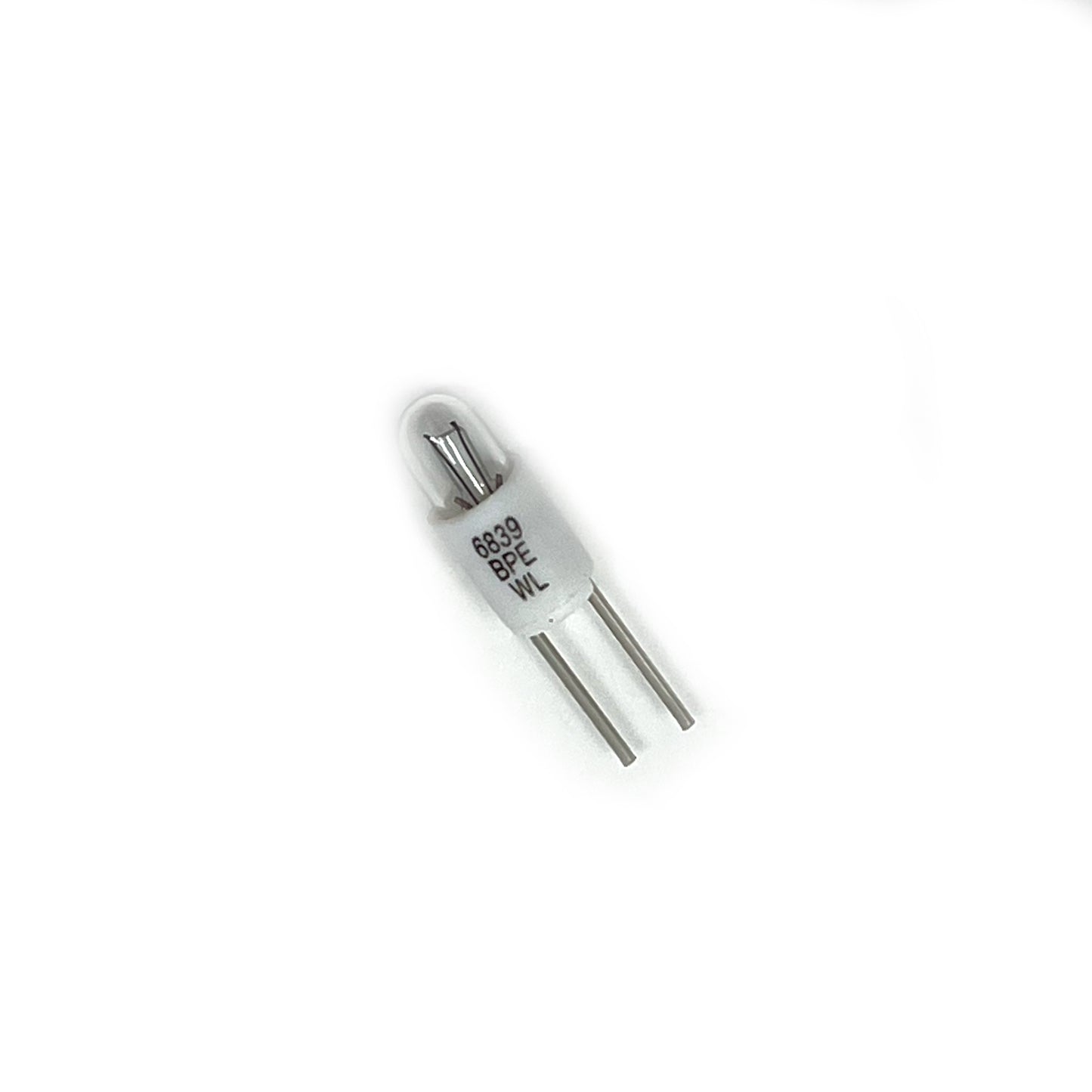 Wamco 6839BPE subminiature aircraft lamp with T1 envelope, BPE base, and CC-2F filament
