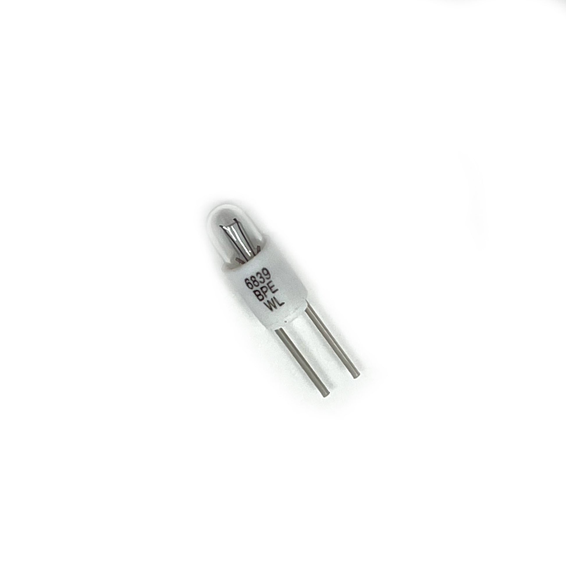 Wamco 6839BPE subminiature aircraft lamp with T1 envelope, BPE base, and CC-2F filament