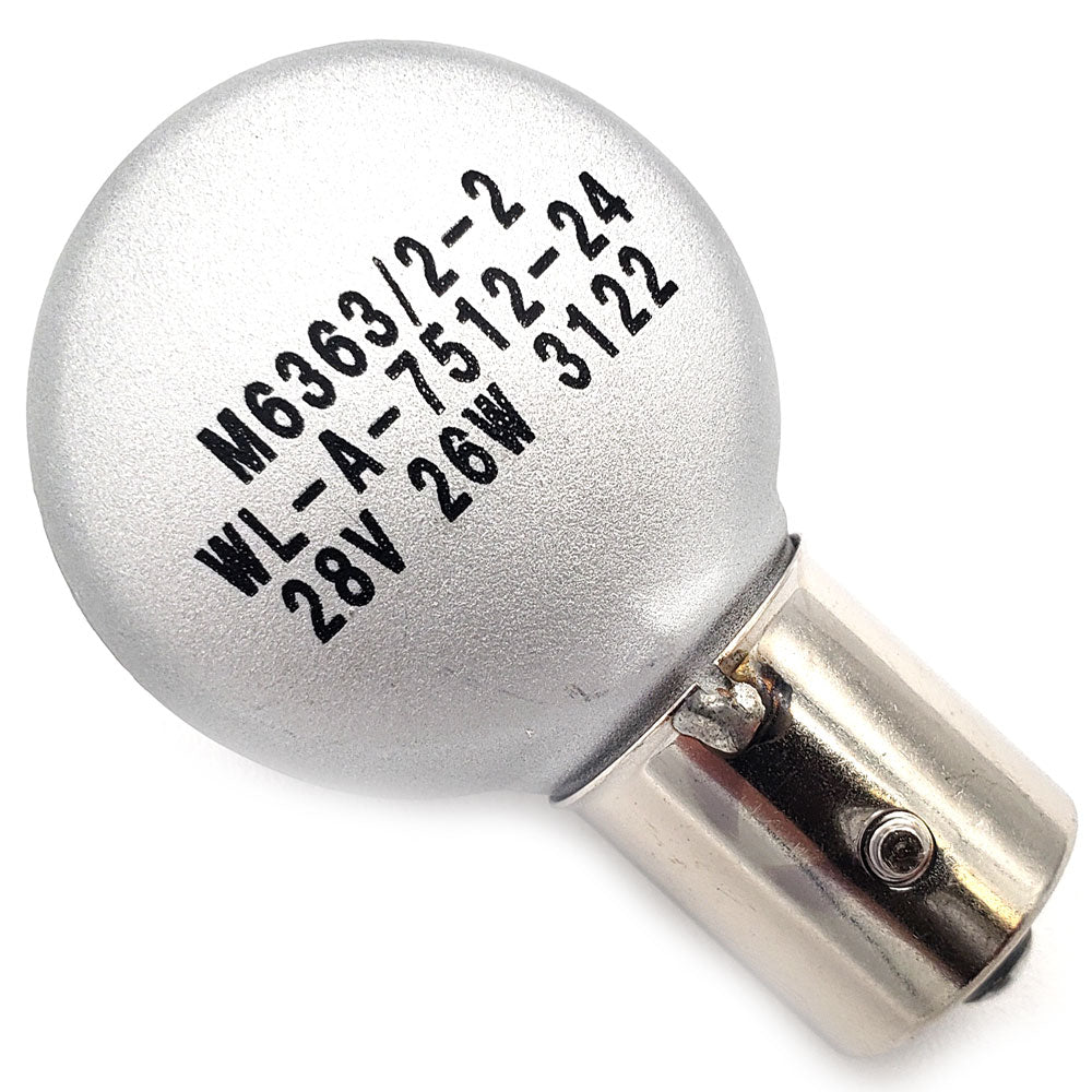 Mil Spec Incandescent Reflector Lamp M6363/2-2 – Back View with Printed Wattage and Part Number on Silver Chrome Base
