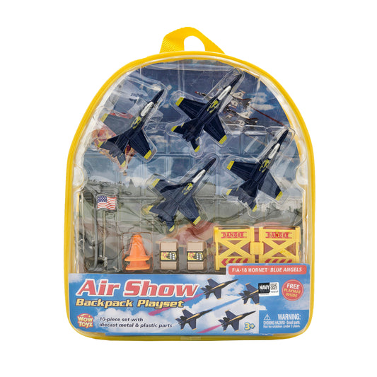 WowToyz® F/A-18 Hornet™ Blue Angels Backpack front view - 10-piece aviation-themed backpack set for kids