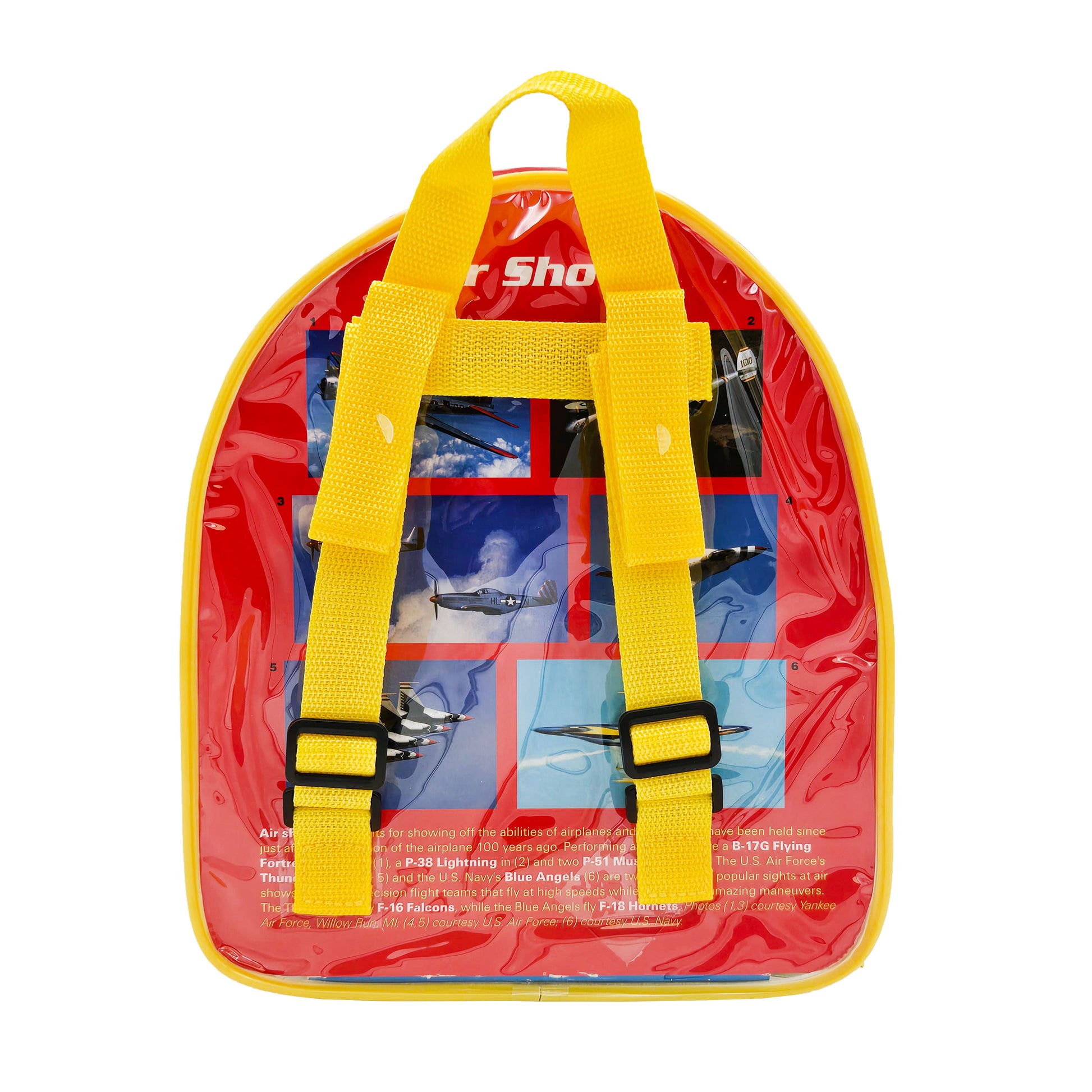 WowToyz® F/A-18 Hornet™ Blue Angels Backpack back view with product details - fun and educational Blue Angels gift set