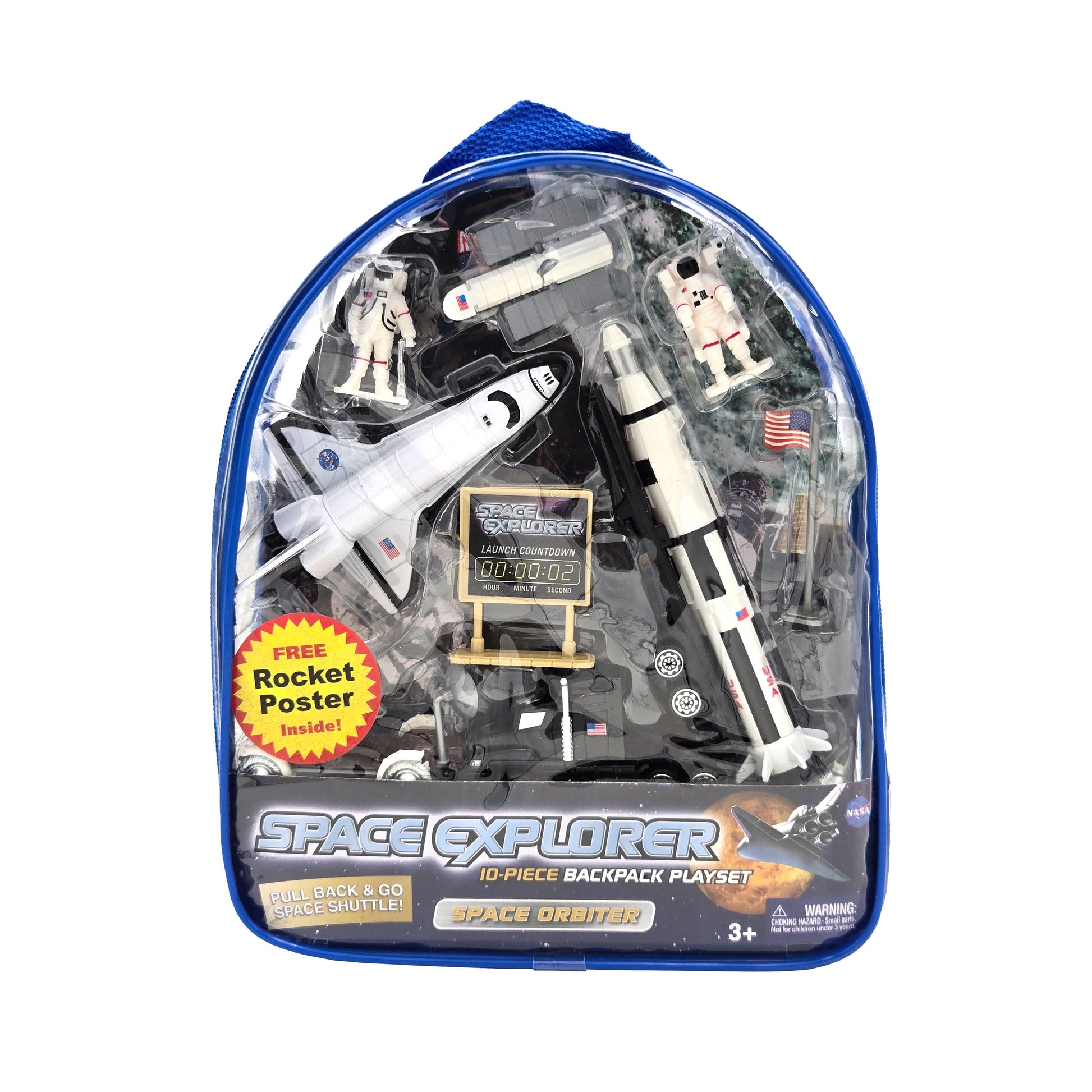 WowToyz Space Explorer Space Orbiter Backpack Playset – Front View of Clear Backpack with Contents Visible
