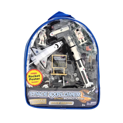 WowToyz Space Explorer Space Orbiter Backpack Playset – Front View of Clear Backpack with Contents Visible
