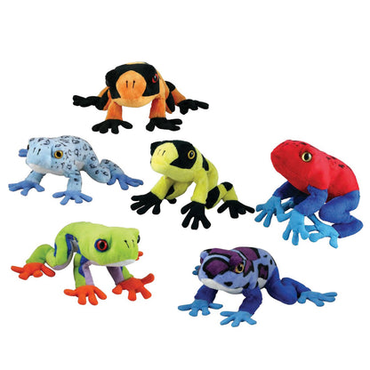 Collection of six WowToyz Cuddle Zoo plush frogs in assorted colors and patterns