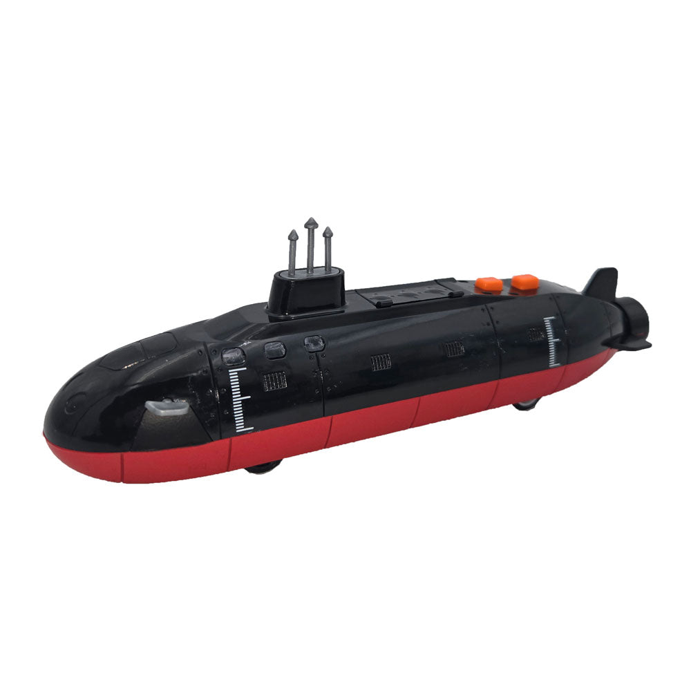 WowToyz Submarine Pullback 8-inch diecast model with red stripe, lights, sounds, and moving parts