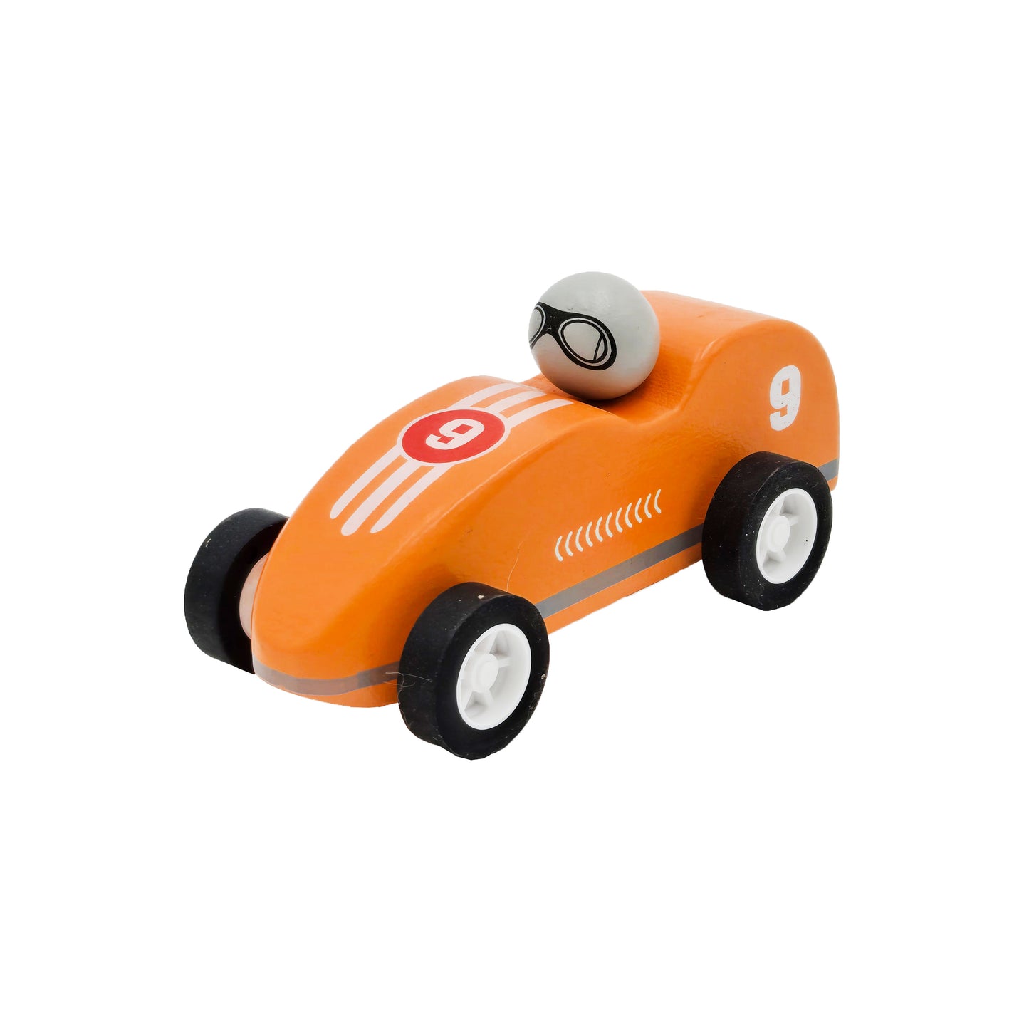 WowToyz Wooden Pullback Racer – Orange Car Pointed Left Side View