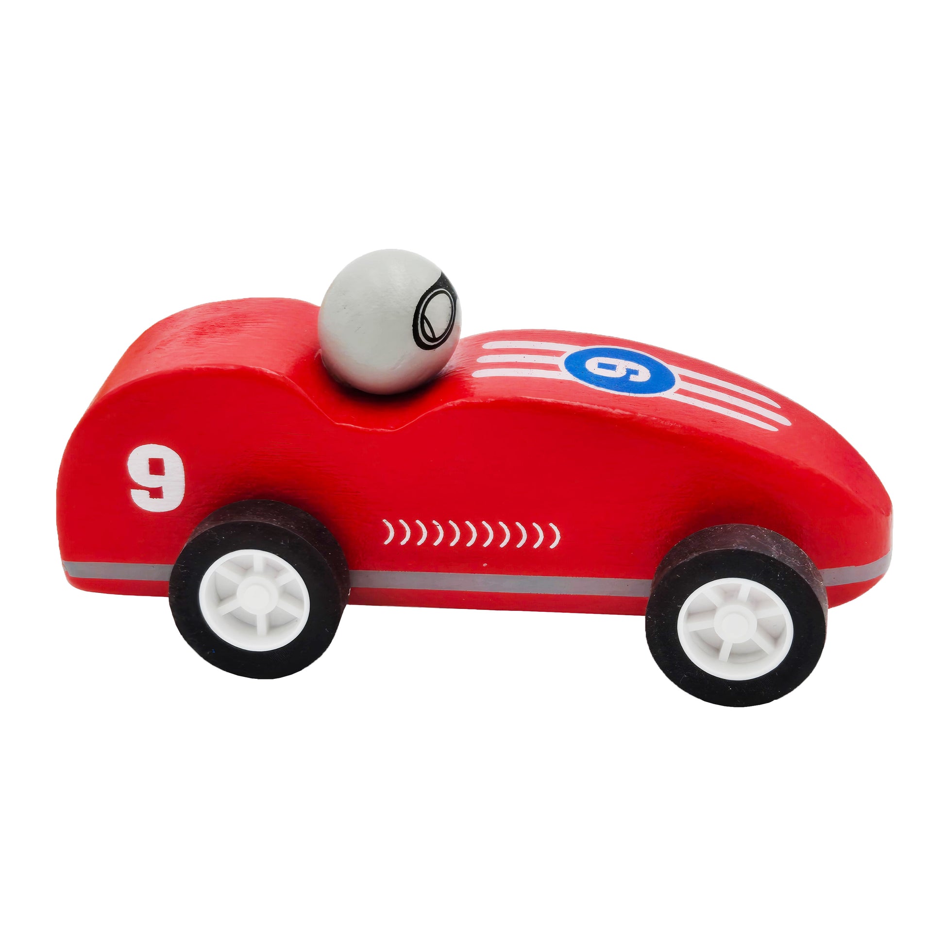 WowToyz Wooden Pullback Racer – Red Car Pointing Right Side View