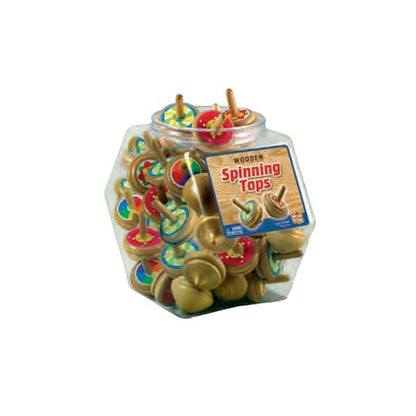 WowToyz® - Wooden Spinning Tops, display jar