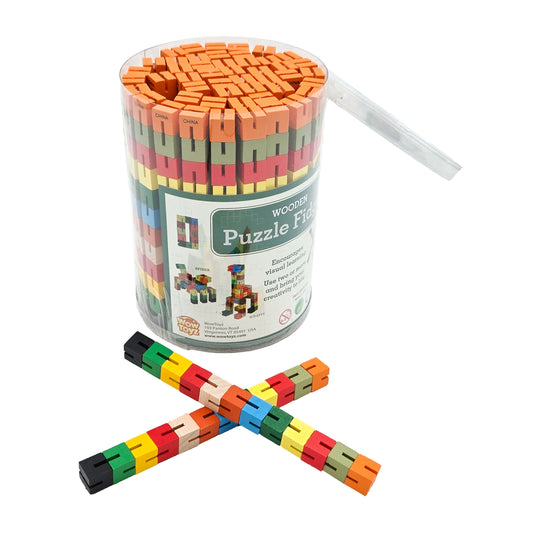 WowToyz Wooden Puzzle Fidget Canister – Box with Two Puzzle Pieces Crossed