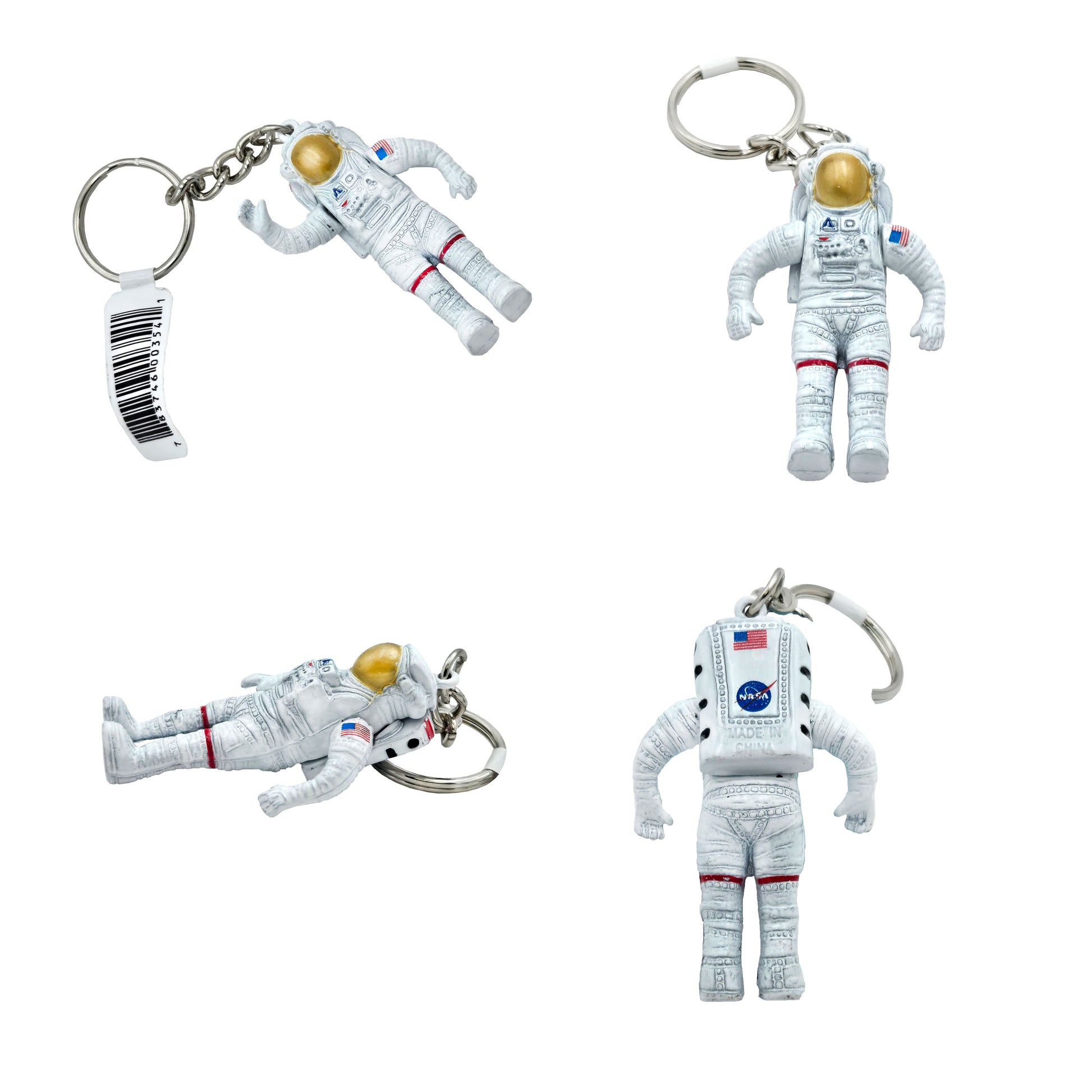 WowToyz Space Keychain Assortment – Four Views of Astronaut Keychain in White Spacesuit