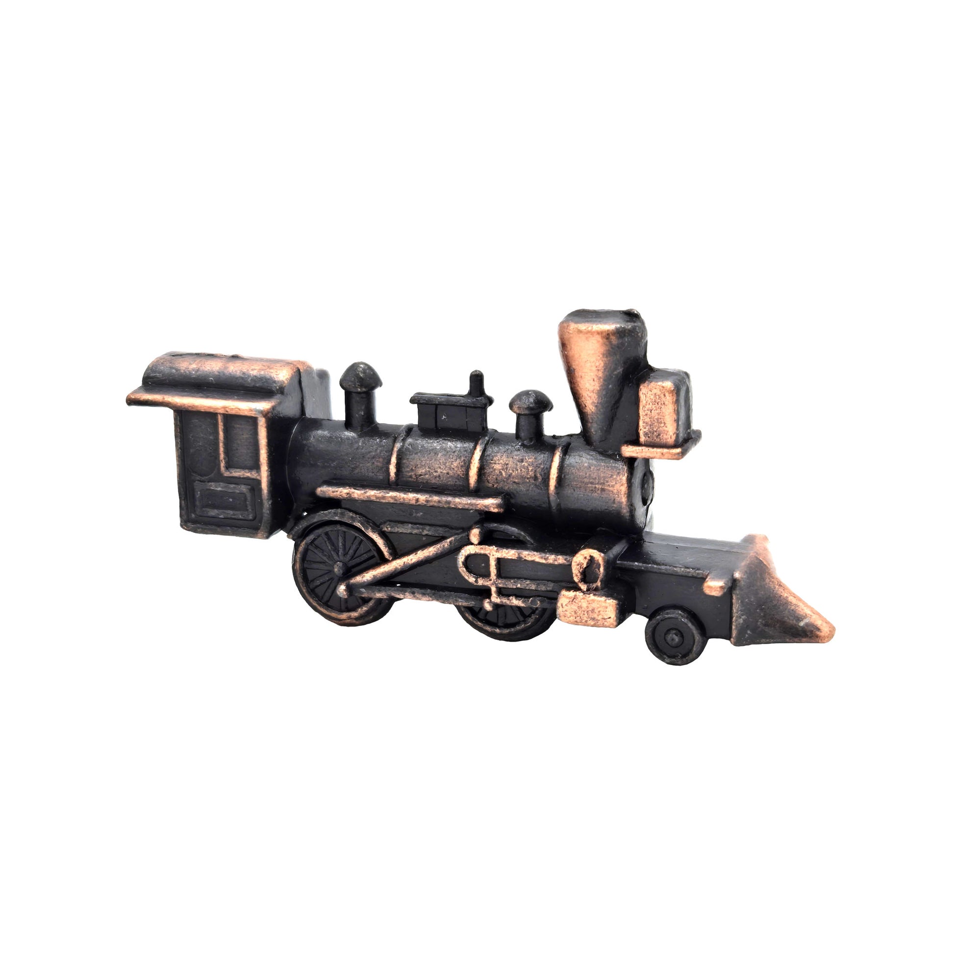 WowToyz® Locomotive Keychain Assortment short bronze train with 3 wheels pointing right - compact locomotive keychain design
