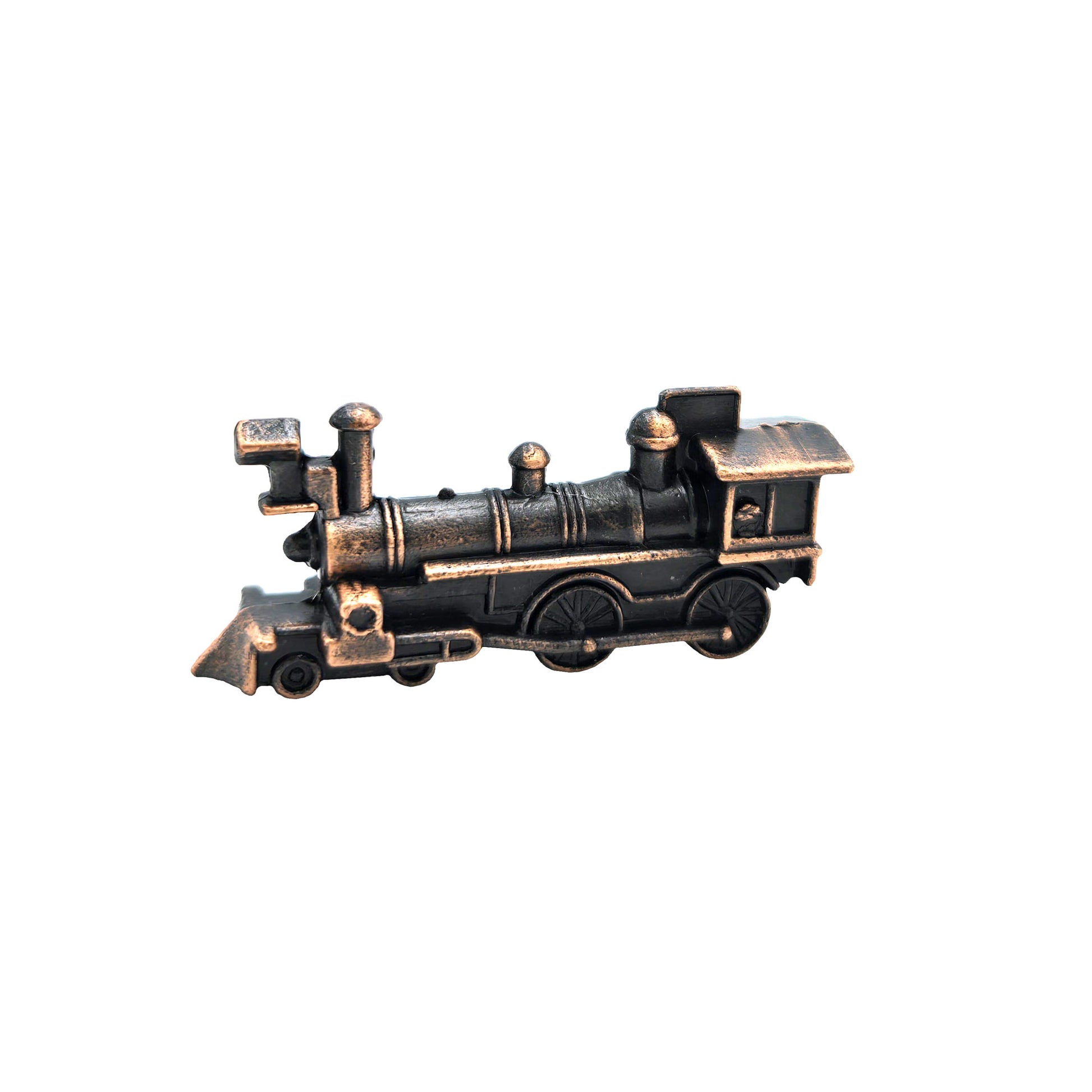 WowToyz® Locomotive Keychain Assortment long bronze train with 4 wheels pointing left - detailed train keychain for collectors