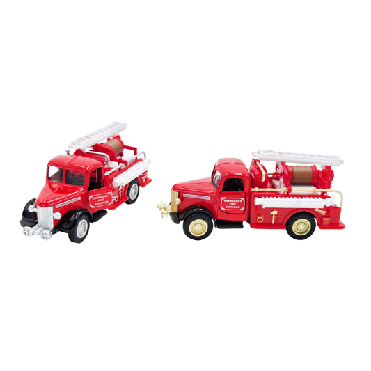 WowToyz® Classic Fire Truck Pullbacks Set One angled left view - vintage-style pullback fire trucks with gold and silver details