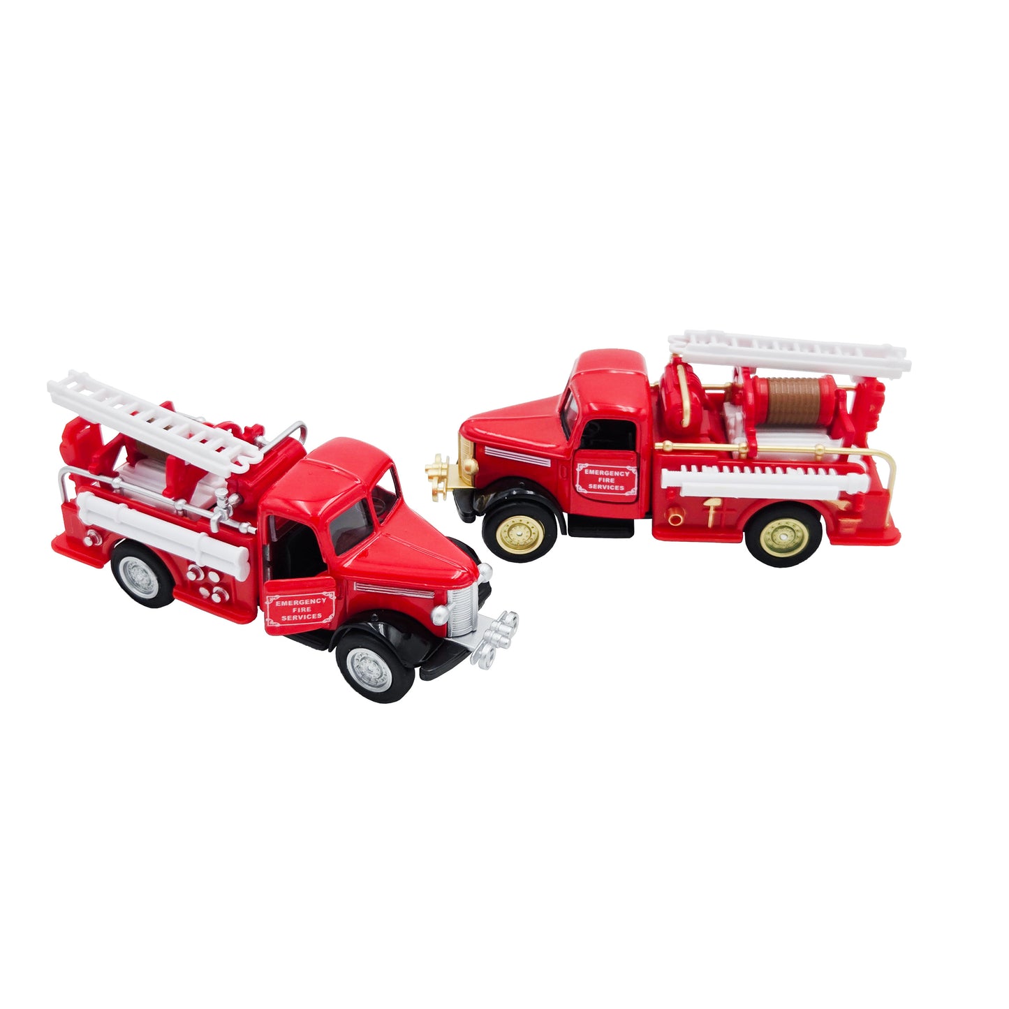 WowToyz® Classic Fire Truck Pullbacks Set One facing each other - collectible pullback fire trucks with detailed design