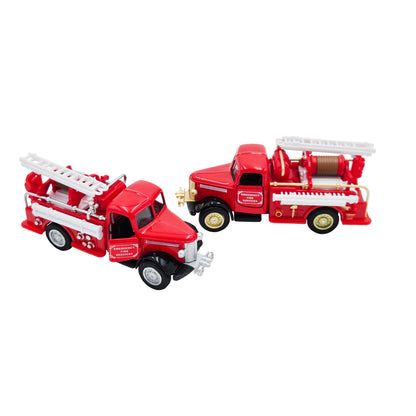 WowToyz® Classic Fire Truck Pullbacks Set One facing each other - collectible pullback fire trucks with detailed design
