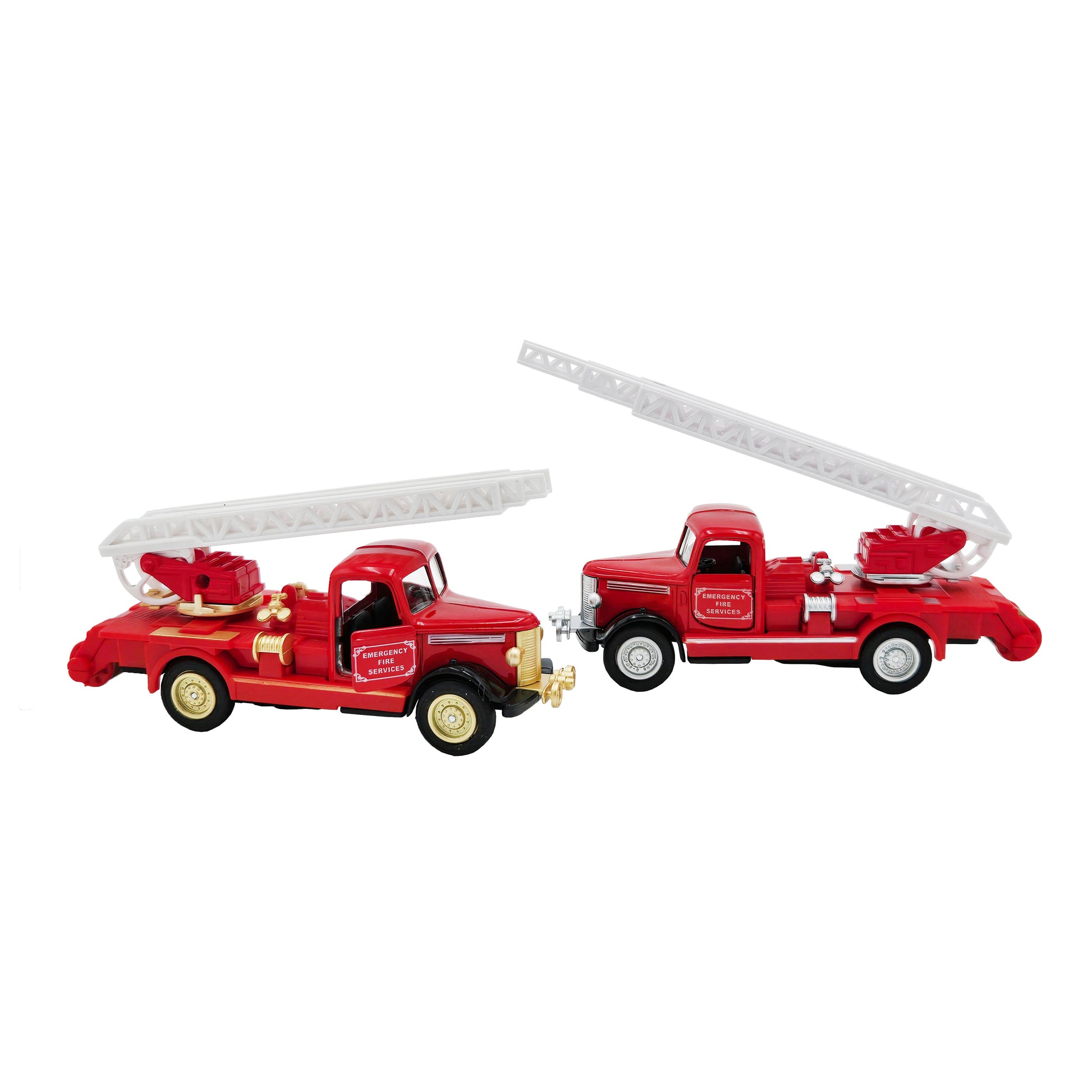 WowToyz® Classic Fire Truck Pullbacks Set Two front view - retro pullback fire truck toys with intricate details