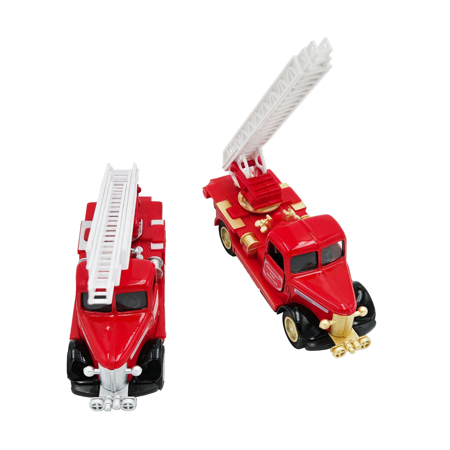WowToyz® Classic Fire Truck Pullbacks Set Two facing each other - classic fire engine toy set with pullback action