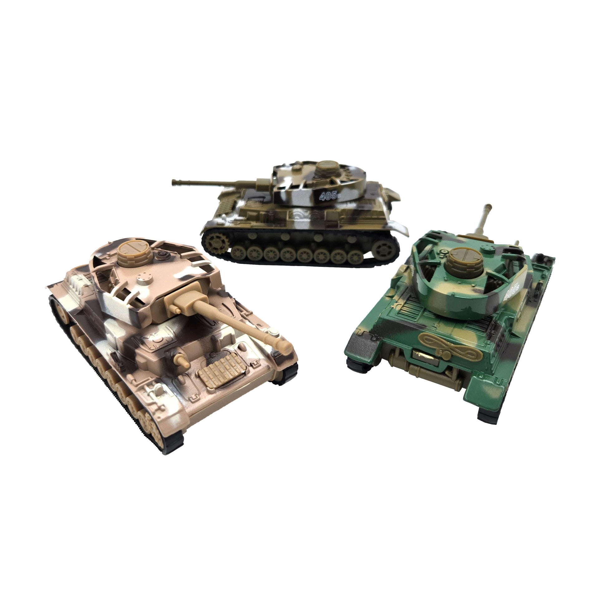 WowToyz® Power Tank Pullbacks trio set - brown, beige, and army green pullback tanks for action-packed play