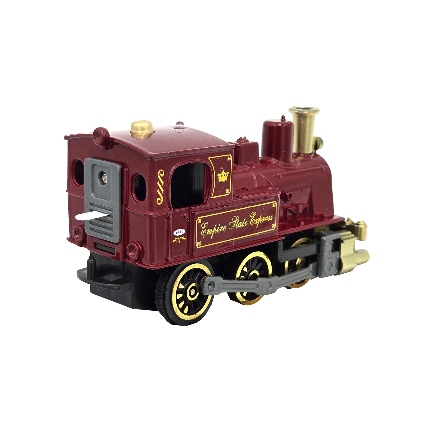 WowToyz® Lights & Sounds Classic Engine Pullback red train left view - friction-powered train toy with lights and sounds