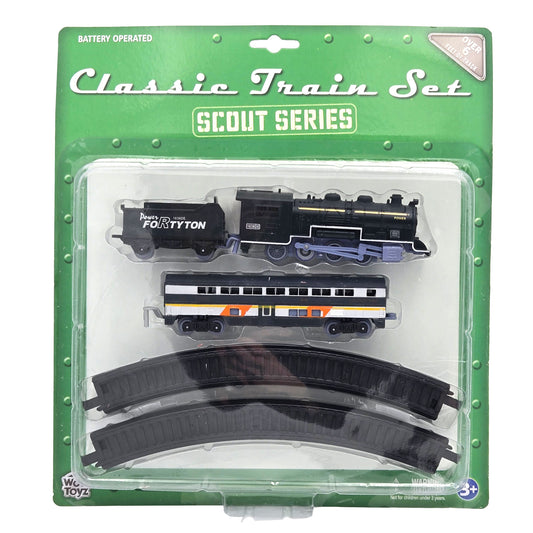 WowToyz® Scout Series Classic Train Set 10-pc black train set in packaging - vintage-style toy train with track