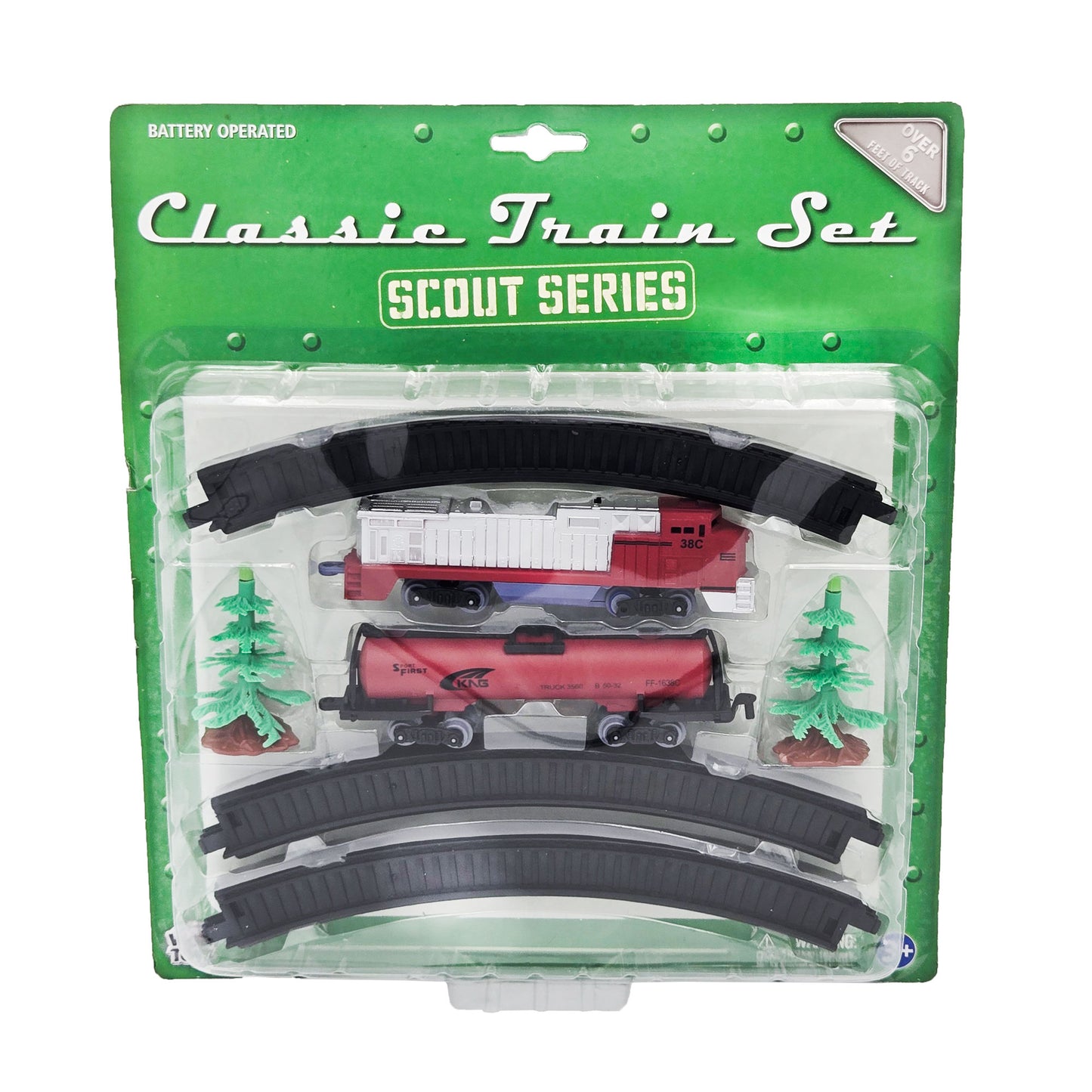 WowToyz® Scout Series Classic Train Set 10-pc train set with trees in packaging - classic toy locomotive with accessories