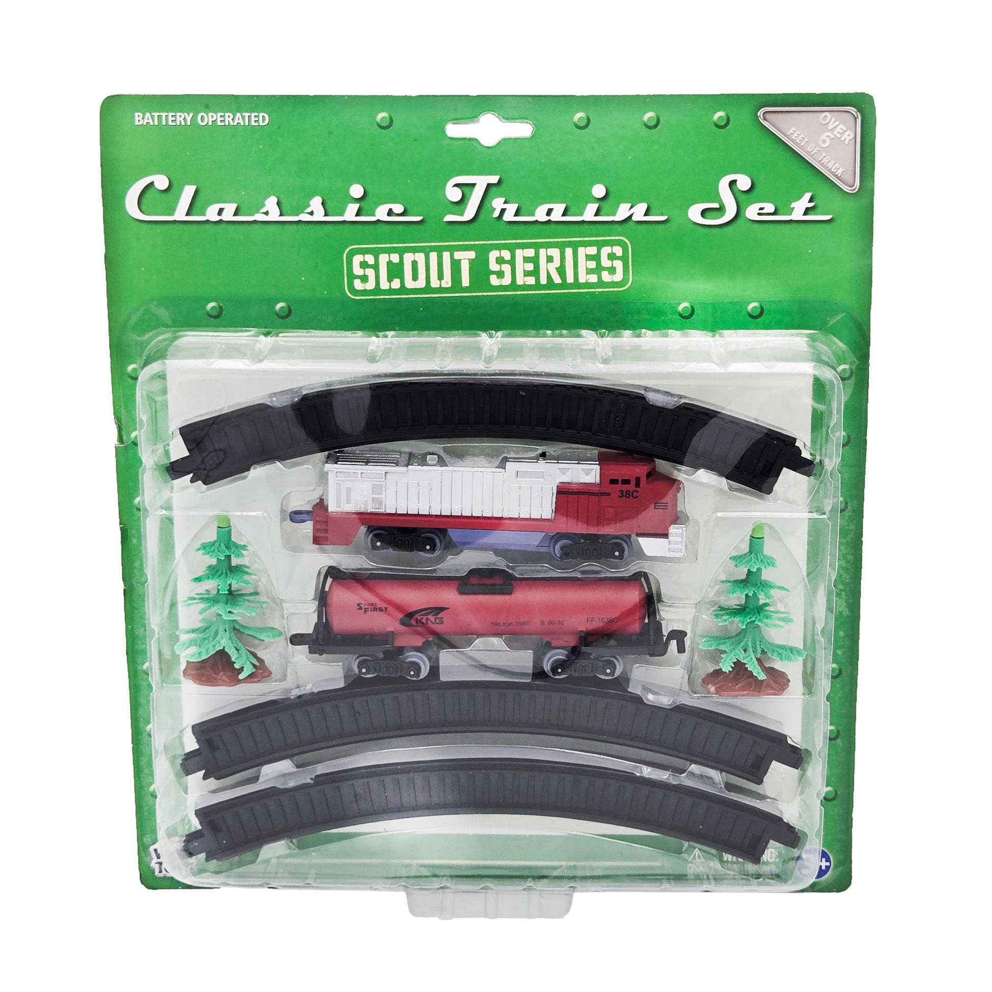 WowToyz® Scout Series Classic Train Set 10-pc train set with trees in packaging - classic toy locomotive with accessories