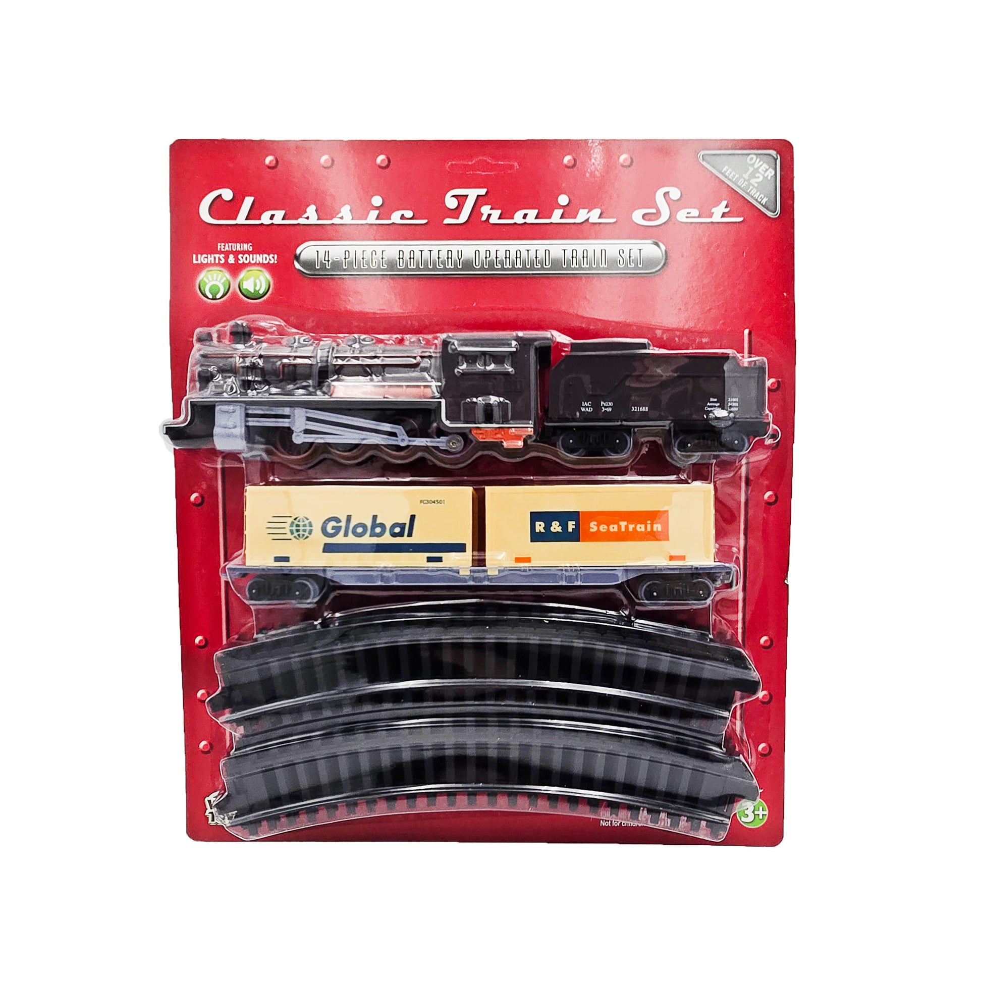 WowToyz Classic Train Set 14-pc – Front View in Packaging with Train Display