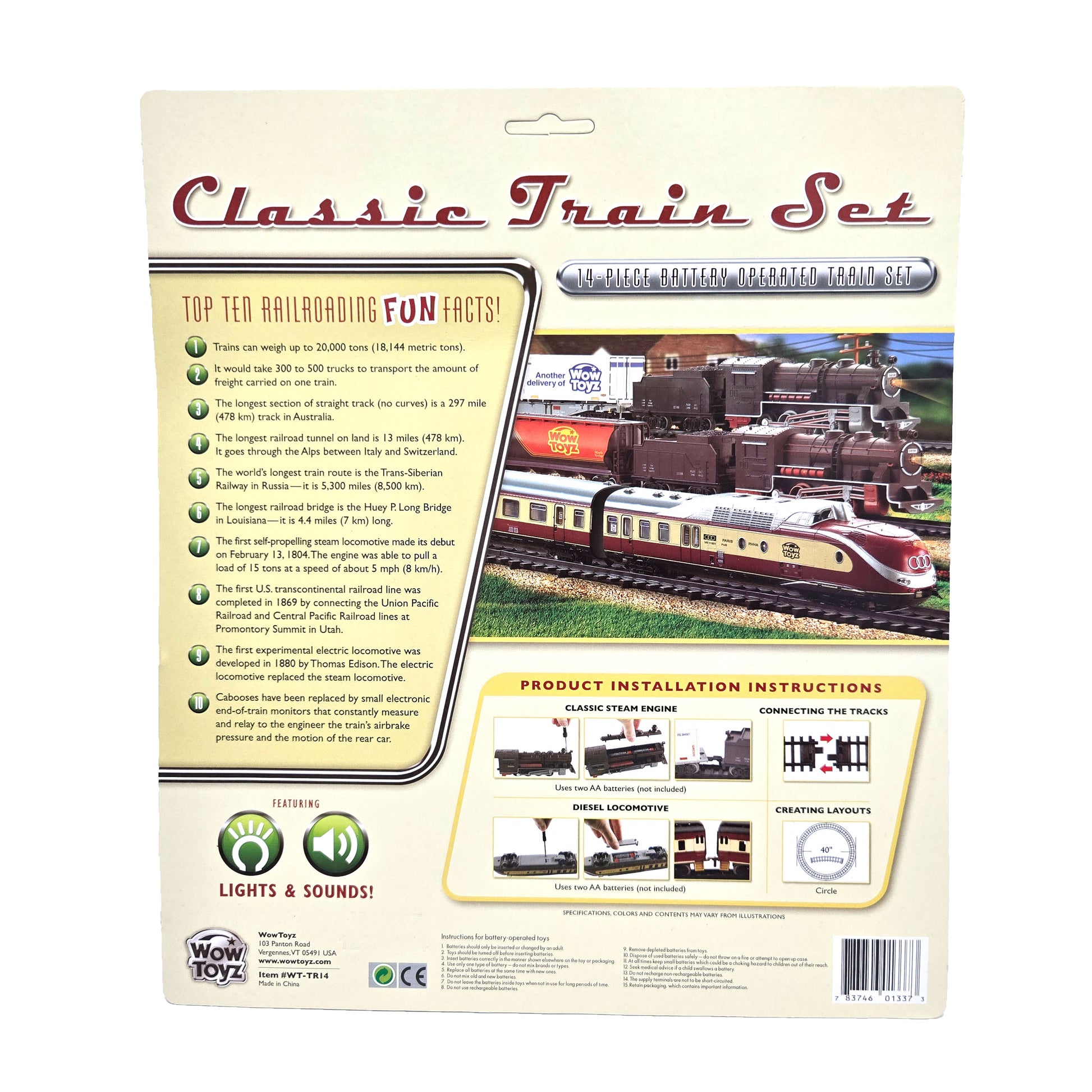 WowToyz Classic Train Set 14-pc – Back View with Product Information and Contents