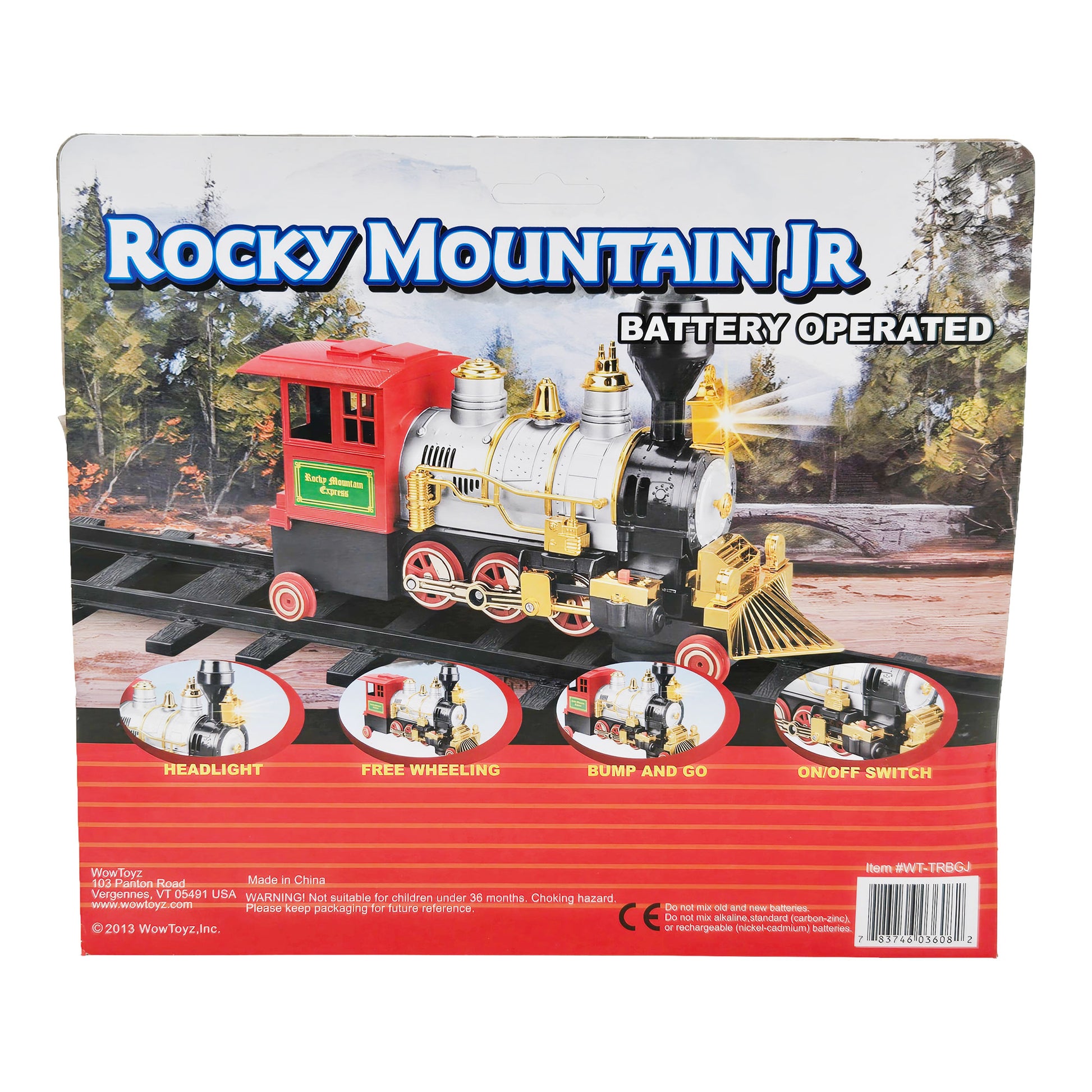 WowToyz Rocky Mountain Jr. Bump & Go Locomotive Back View in Box